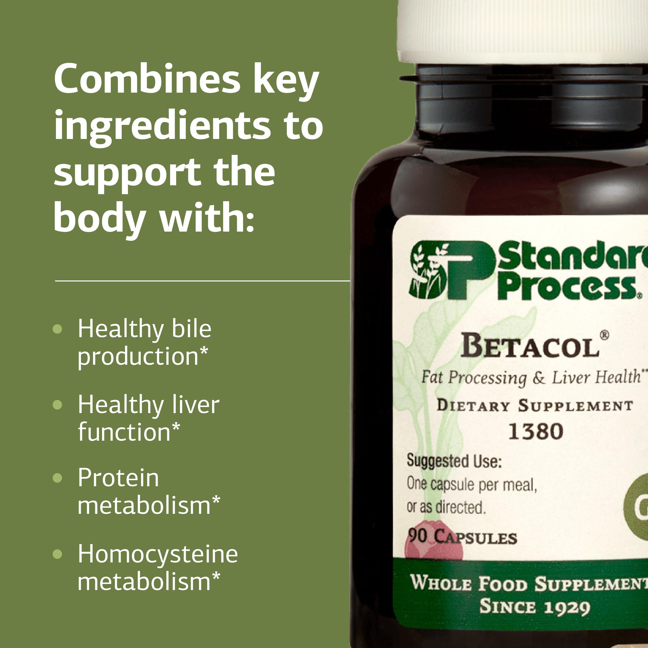 Envase Betacol con cápsulas aptas para dietas sin gluten, sin lácteos y sin soja.