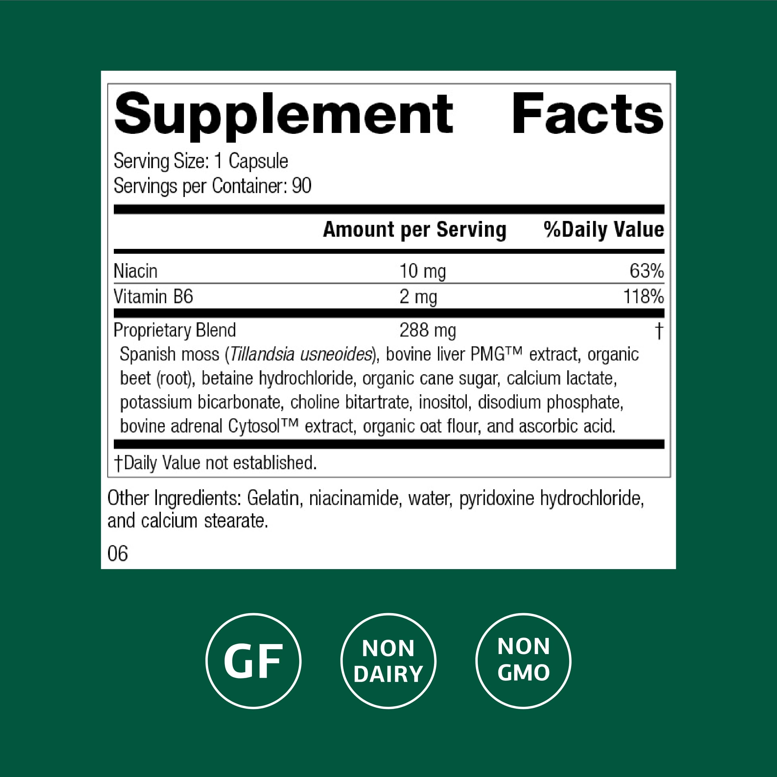 Etiqueta de Betacol muestra niacina y B6 para la digestión.