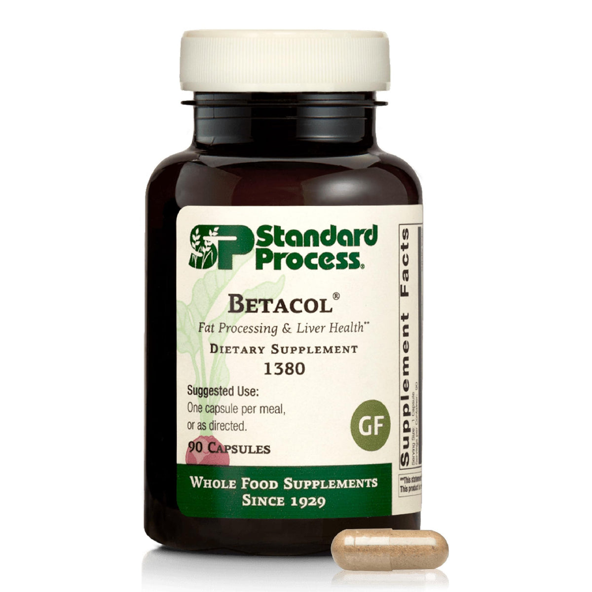 Betacol de Standard Process en frasco con cápsulas para apoyar la función hepática.