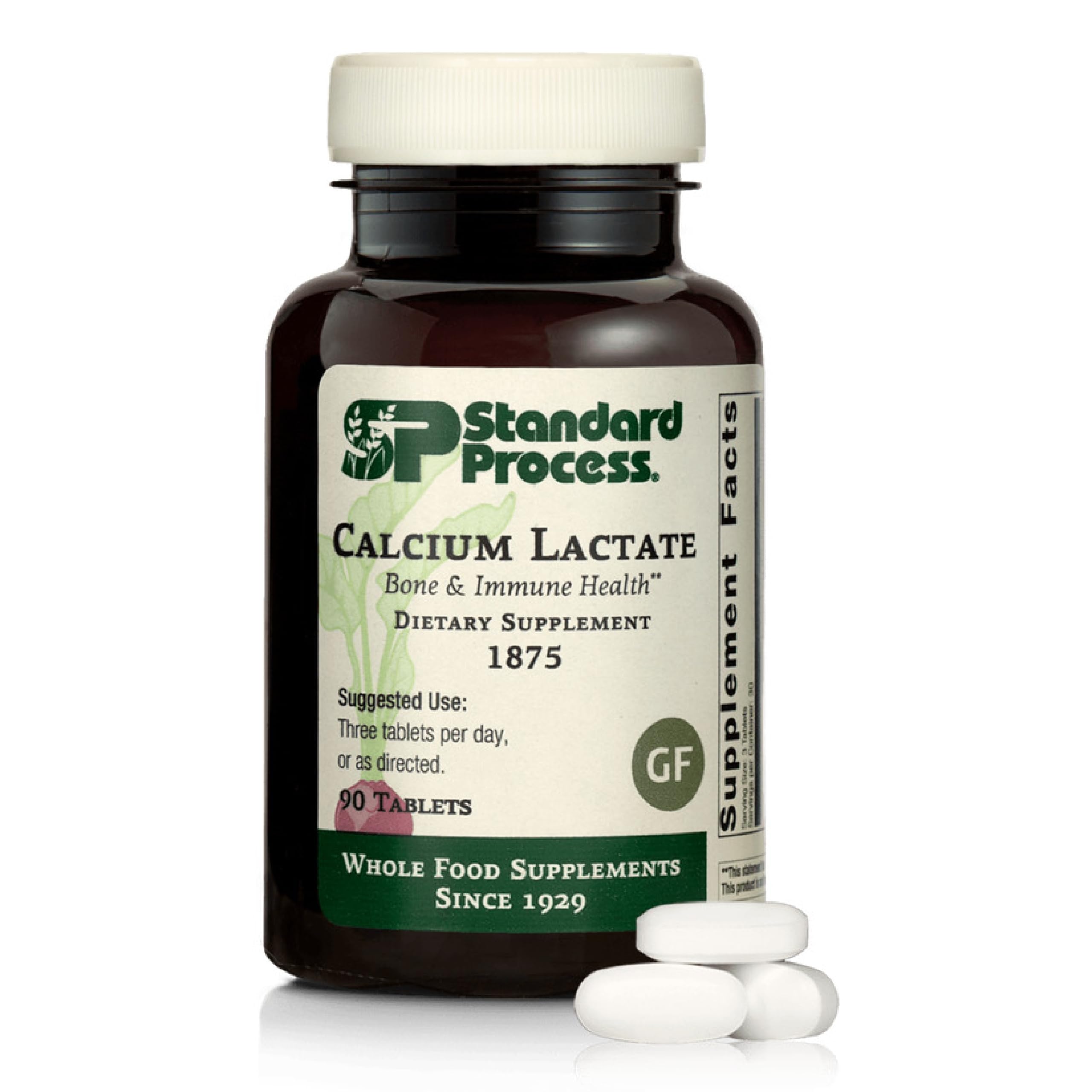Standard Process Calcio Lactato: botella destacando el soporte a la densidad ósea