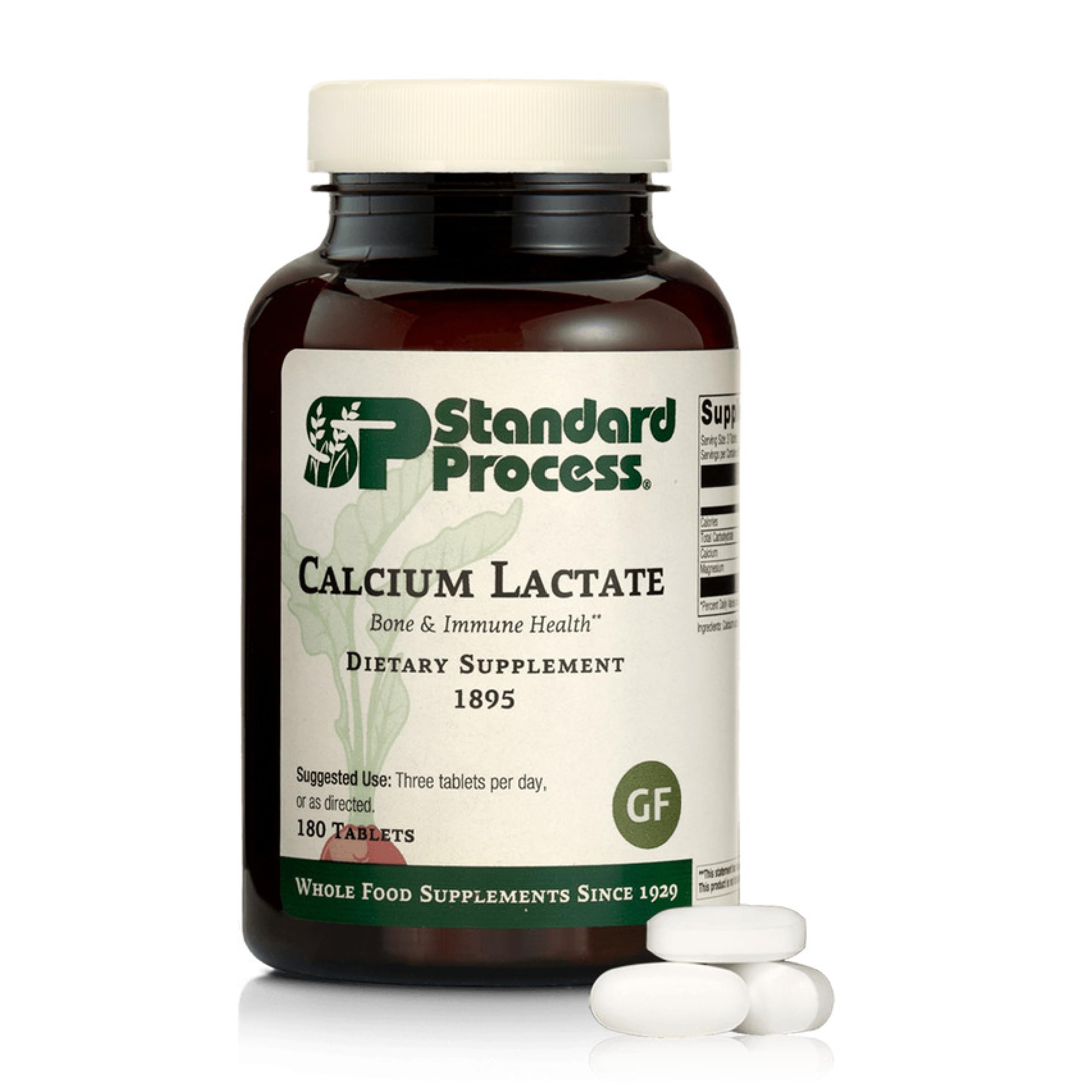 Botella de Standard Process Calcio Lactato, soporte óseo potencial para uso diario.