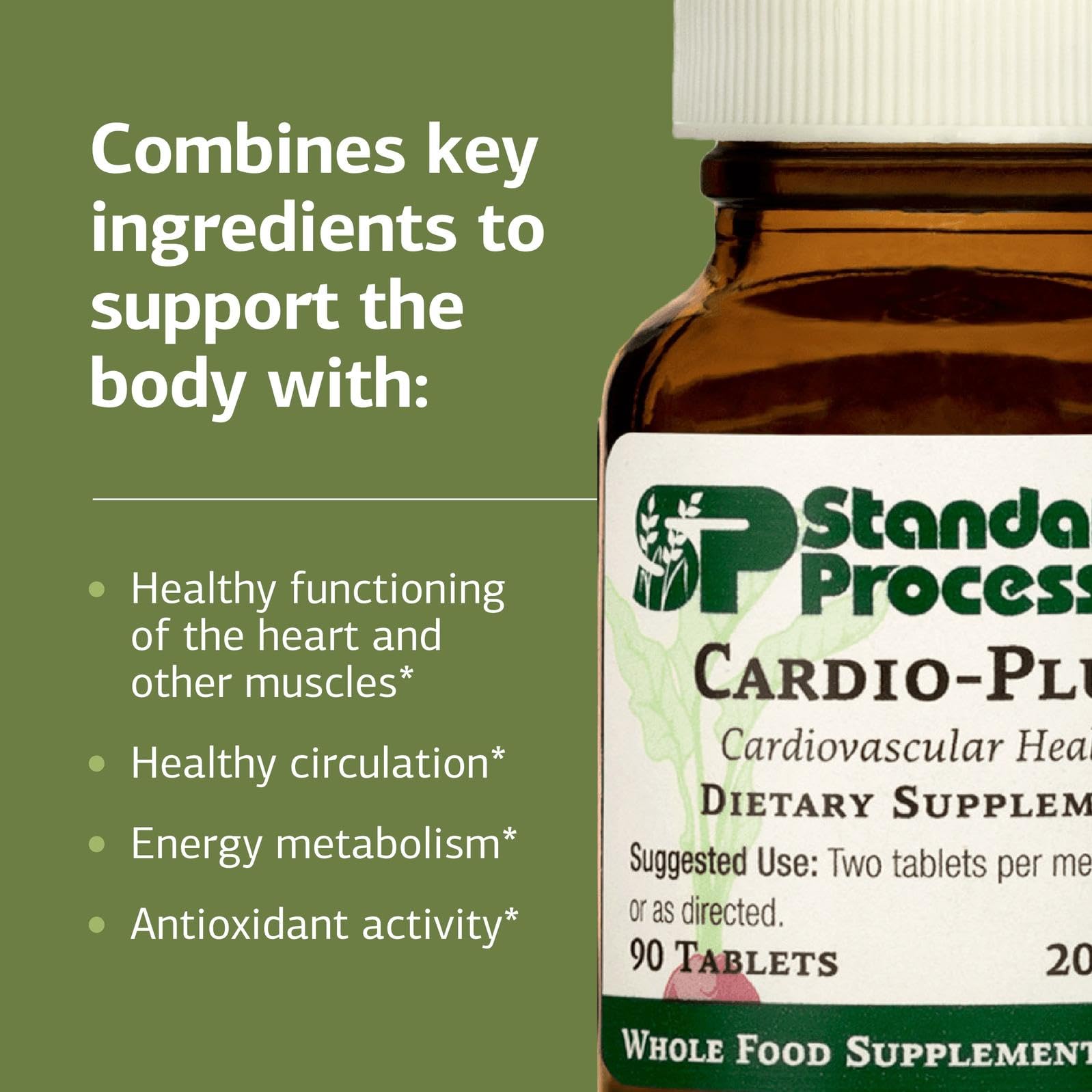 Standard Process Cardio-Plus: tabletas sin lácteos y sin soja.