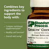 Catalyn masticable de Standard Process, etiqueta de ingredientes, destaca origen a base de alimentos.