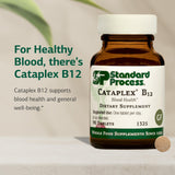 Standard Process Cataplex B12, etiqueta frontal destacando ingredientes clave.