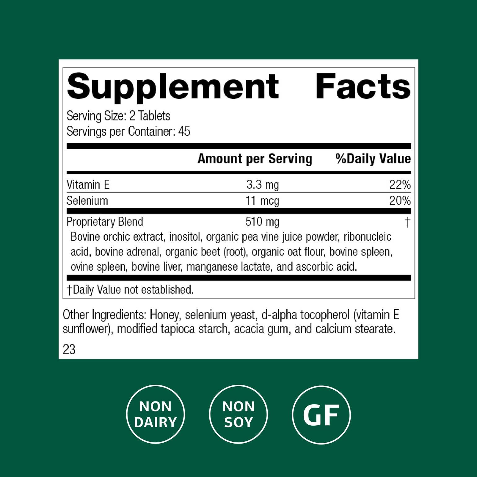 Cataplex E: etiqueta de ingredientes destacando vitamina E y selenio.