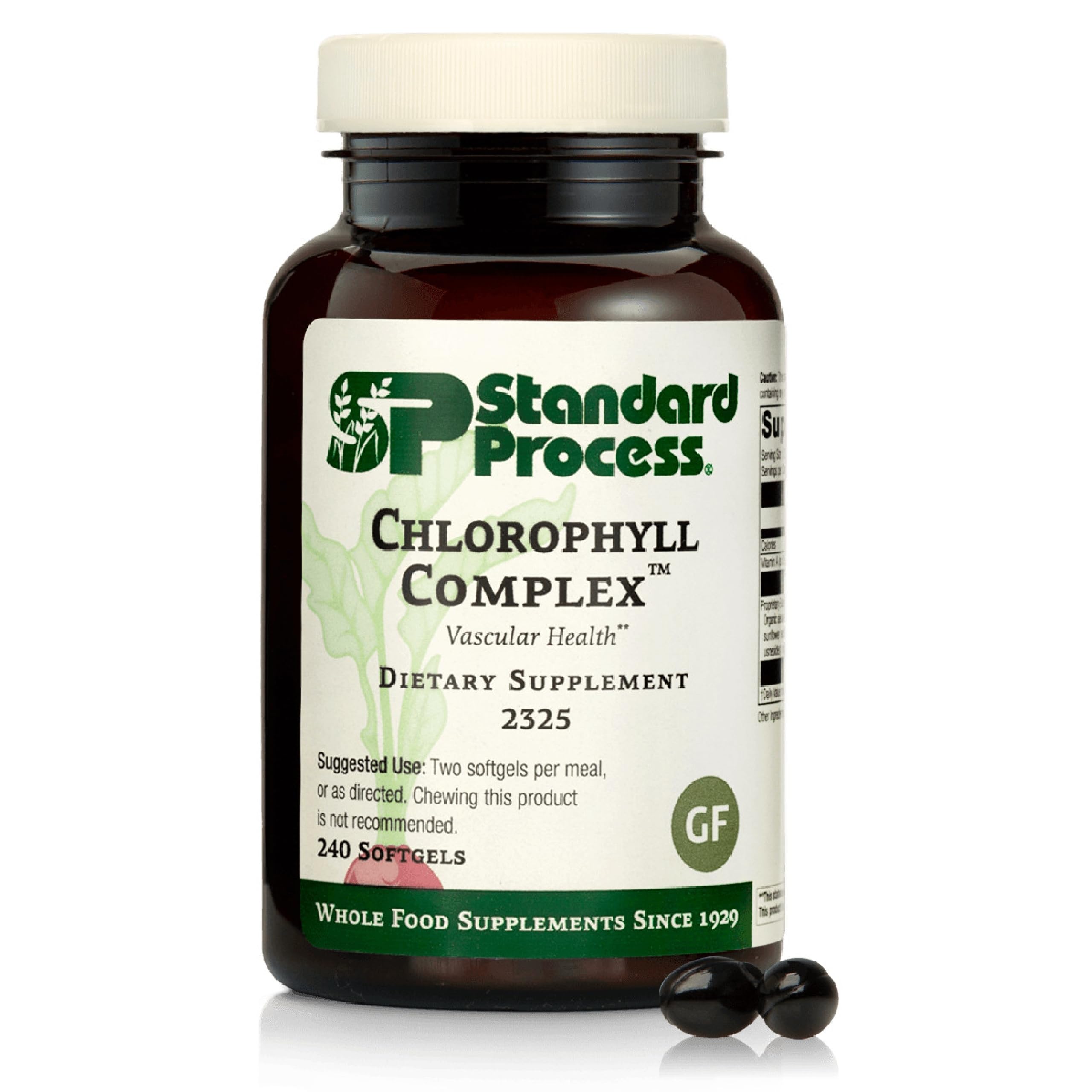 Standard Process Chlorophyll Complex, botella visible, apoya detoxificación diaria de forma natural.