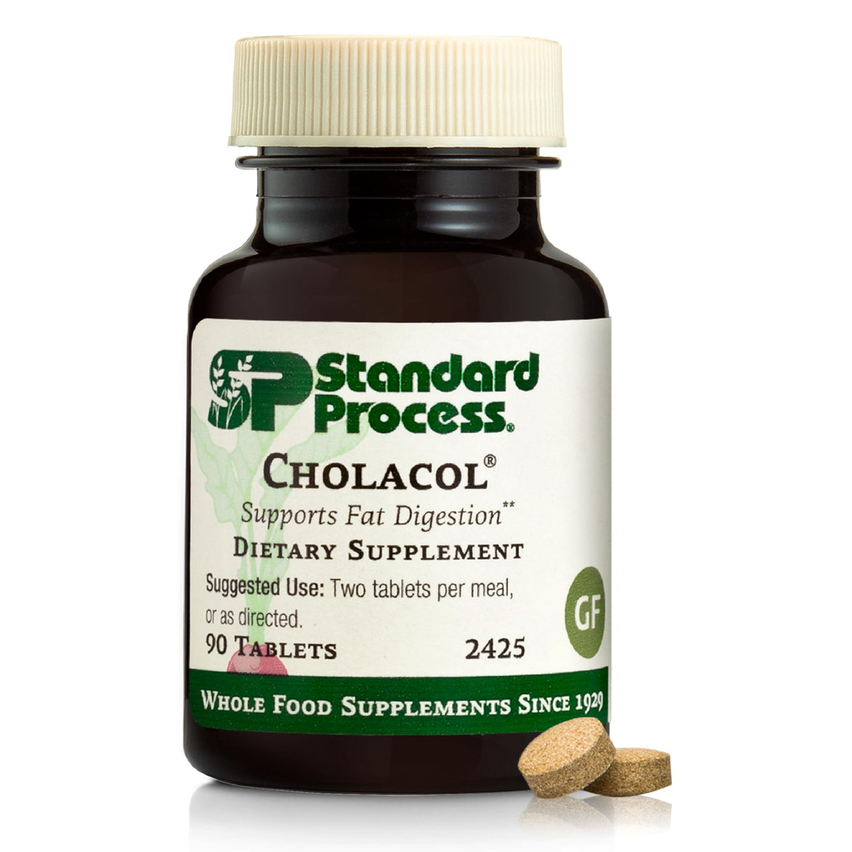 Standard Process Cholacol: botella digestiva para apoyo biliar y digestión de grasas.