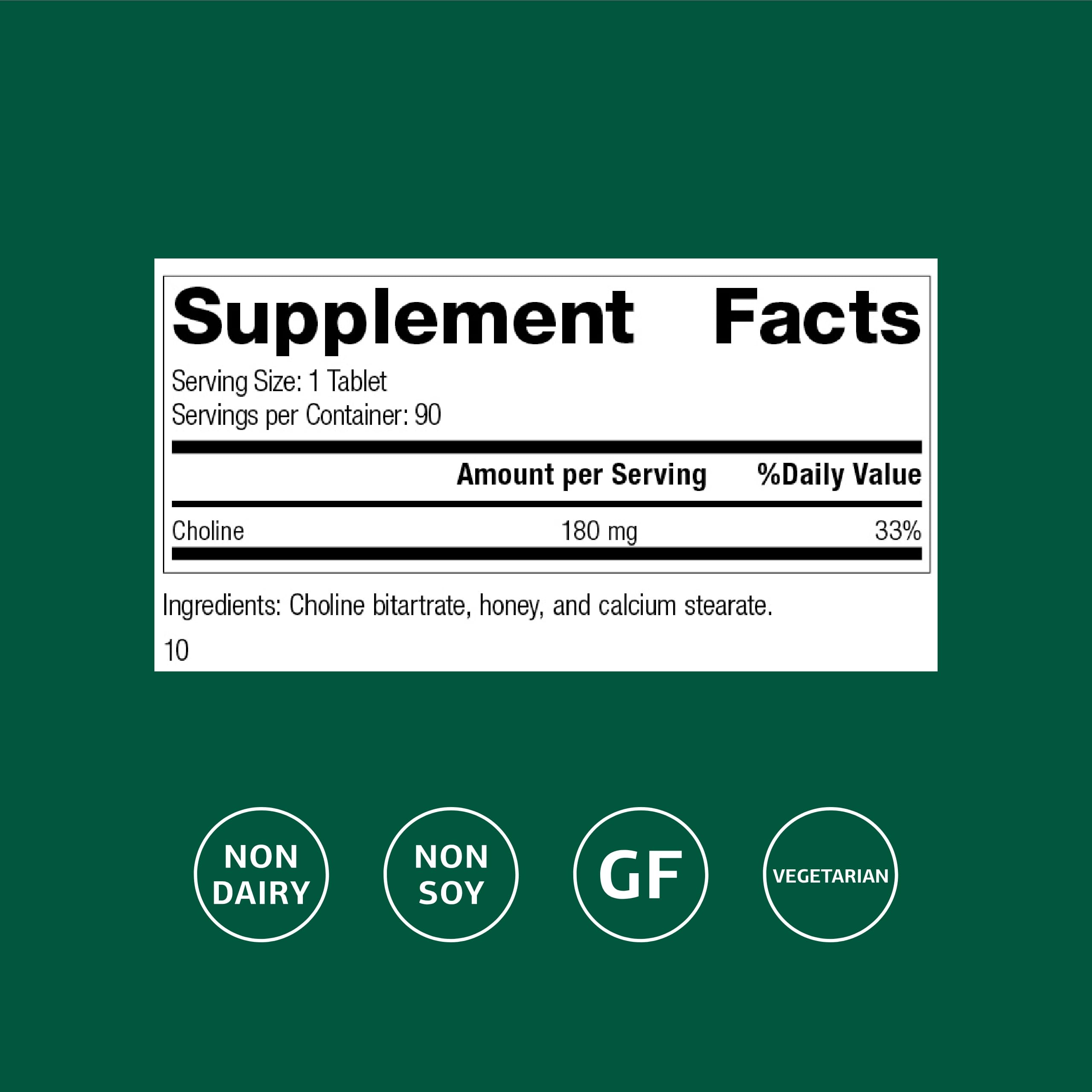Standard Process Colina, tableta cercana, fuente de 180 mg de colina