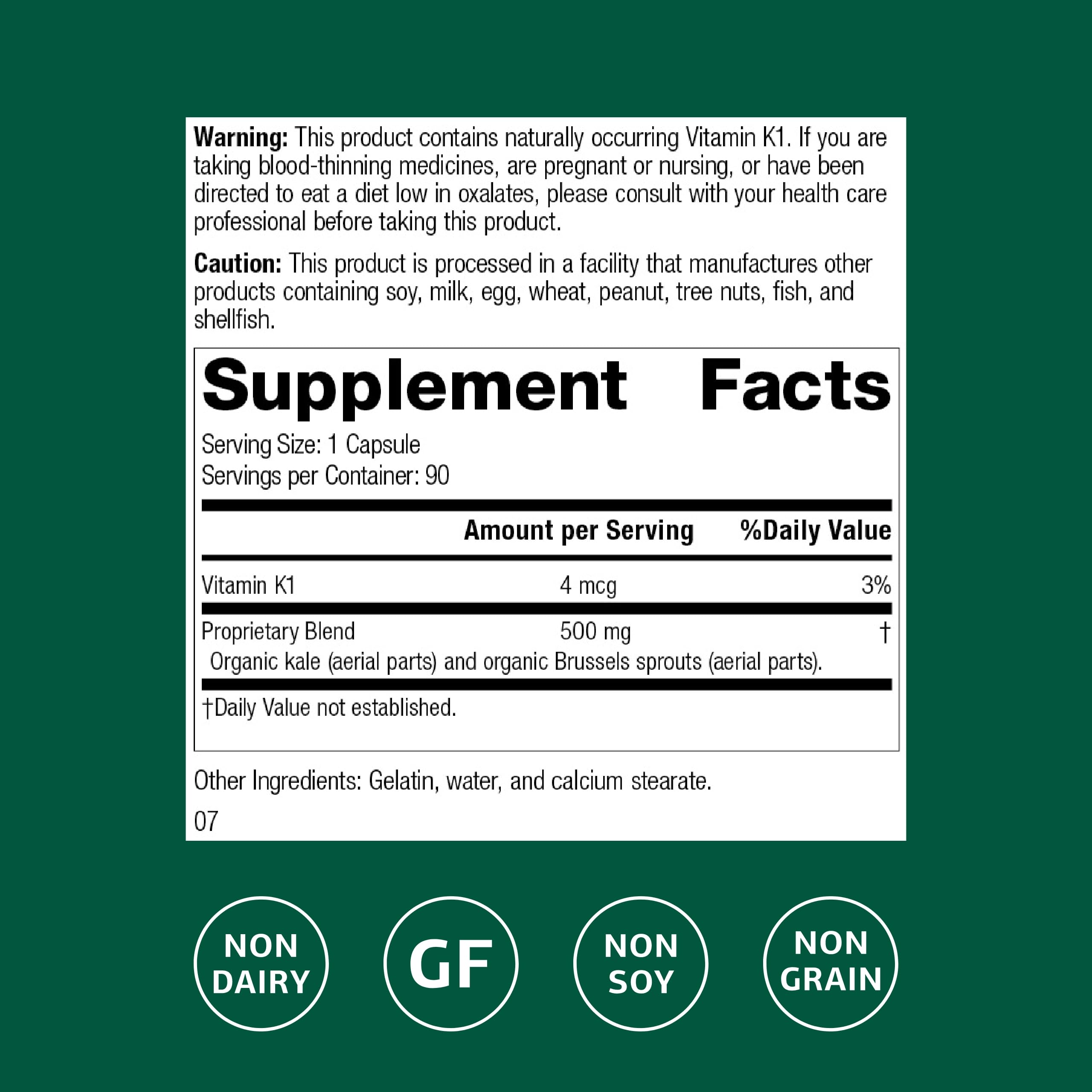 Standard Process Cruciferous Complete, etiqueta frontal con ingredientes orgánicos
