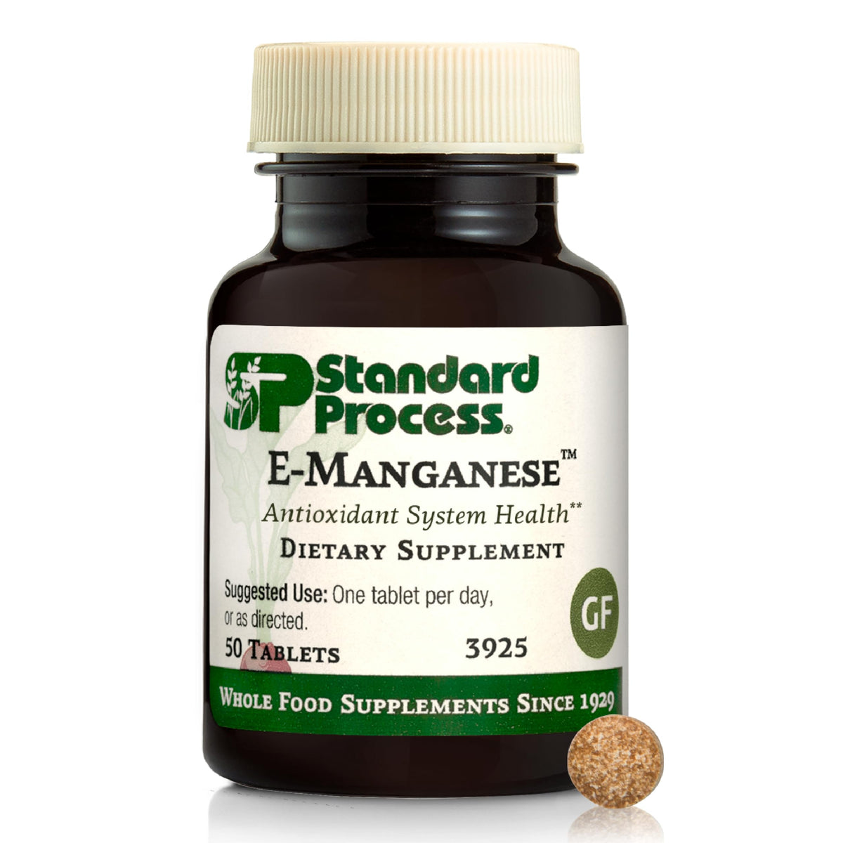 Standard Process E-Manganese, frasco práctico para dosis diaria.