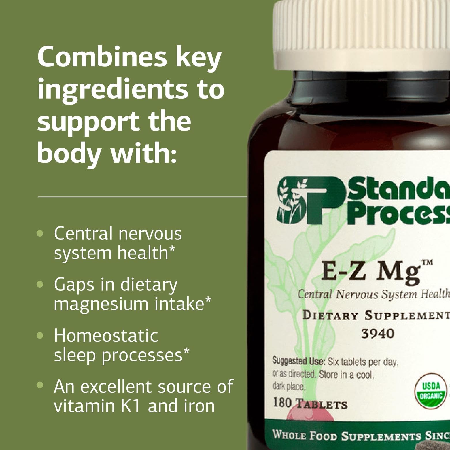 Standard Process E-Z Mg: envase frontal que transmite calidad orgánica
