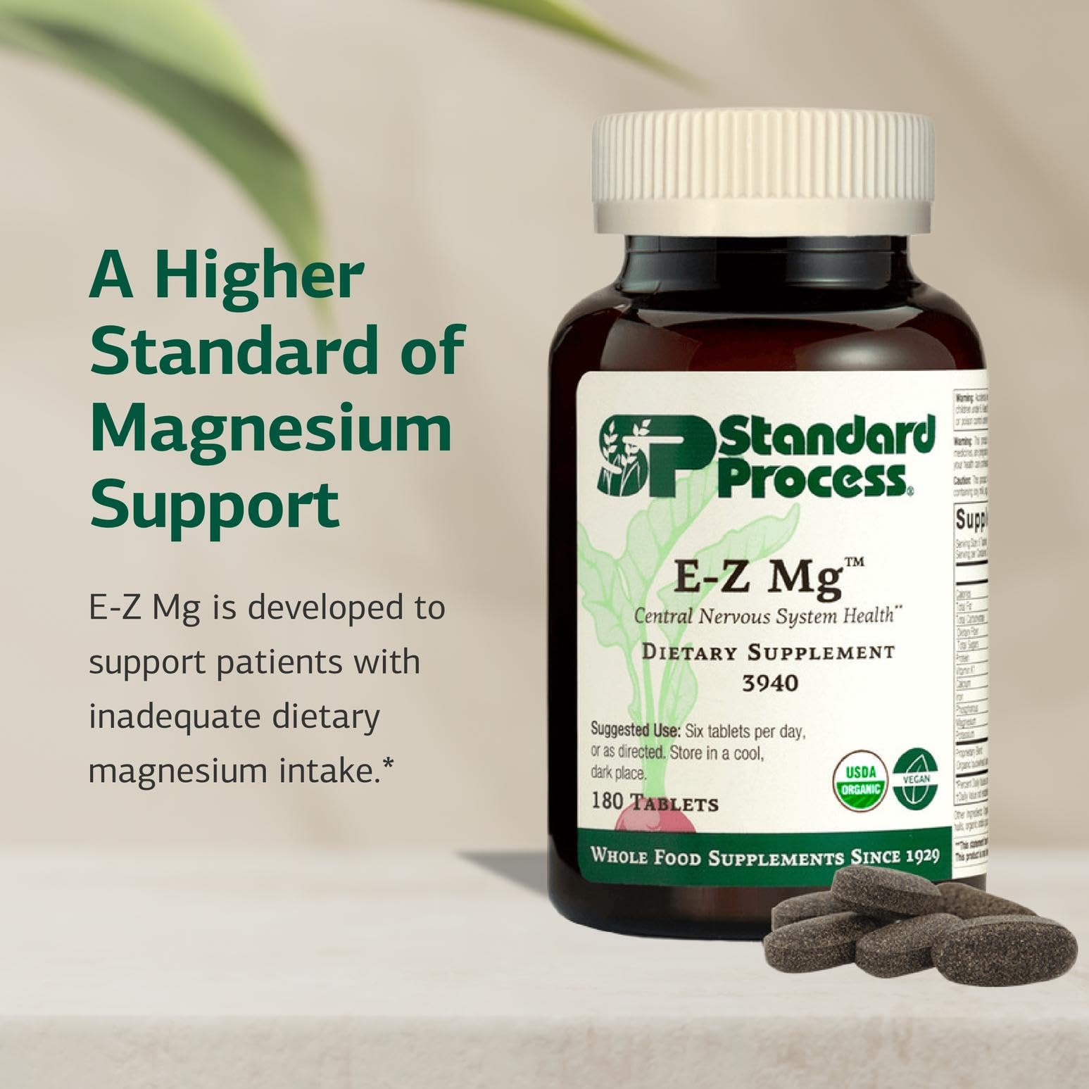 Standard Process E-Z Mg: etiqueta legible con ingredientes clave