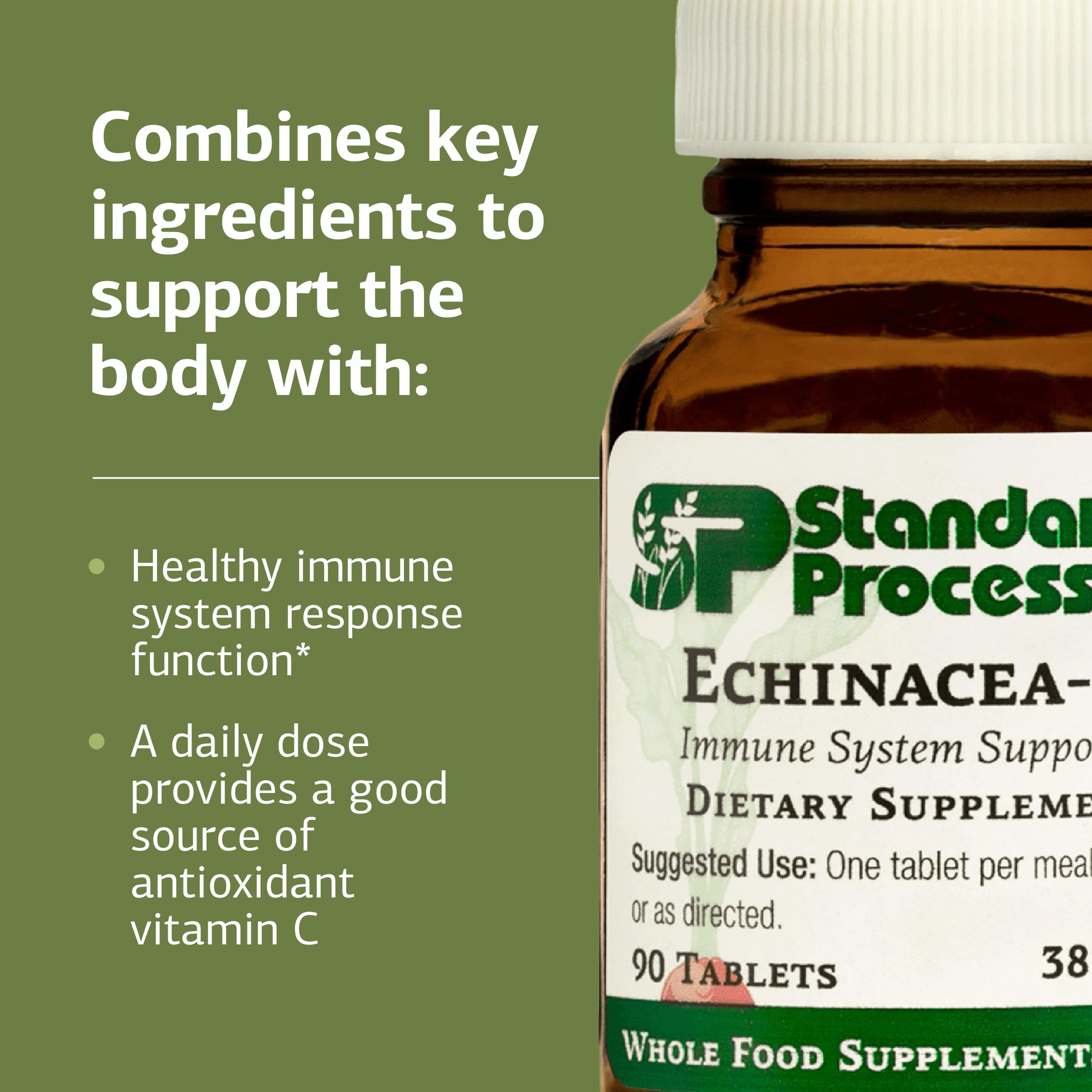 Standard Process Echinacea-C, frente de la botella, diseño claro para consumo diario.