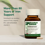 Standard Process Ferrofood: etiqueta clara con ingredientes clave y dosis recomendadas.