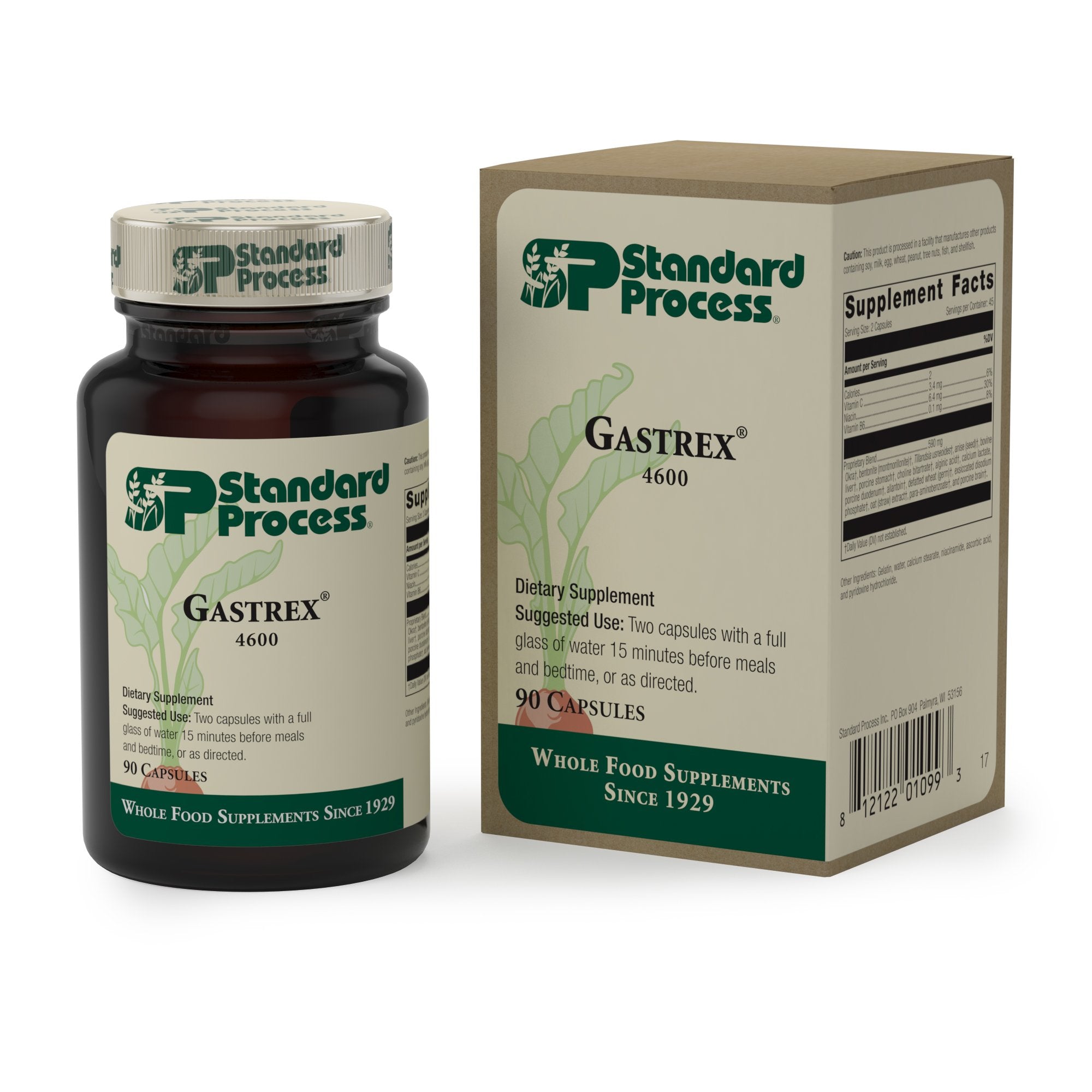 Gastrex de Standard Process, bote de cápsulas para apoyar la digestión y el tracto gastrointestinal