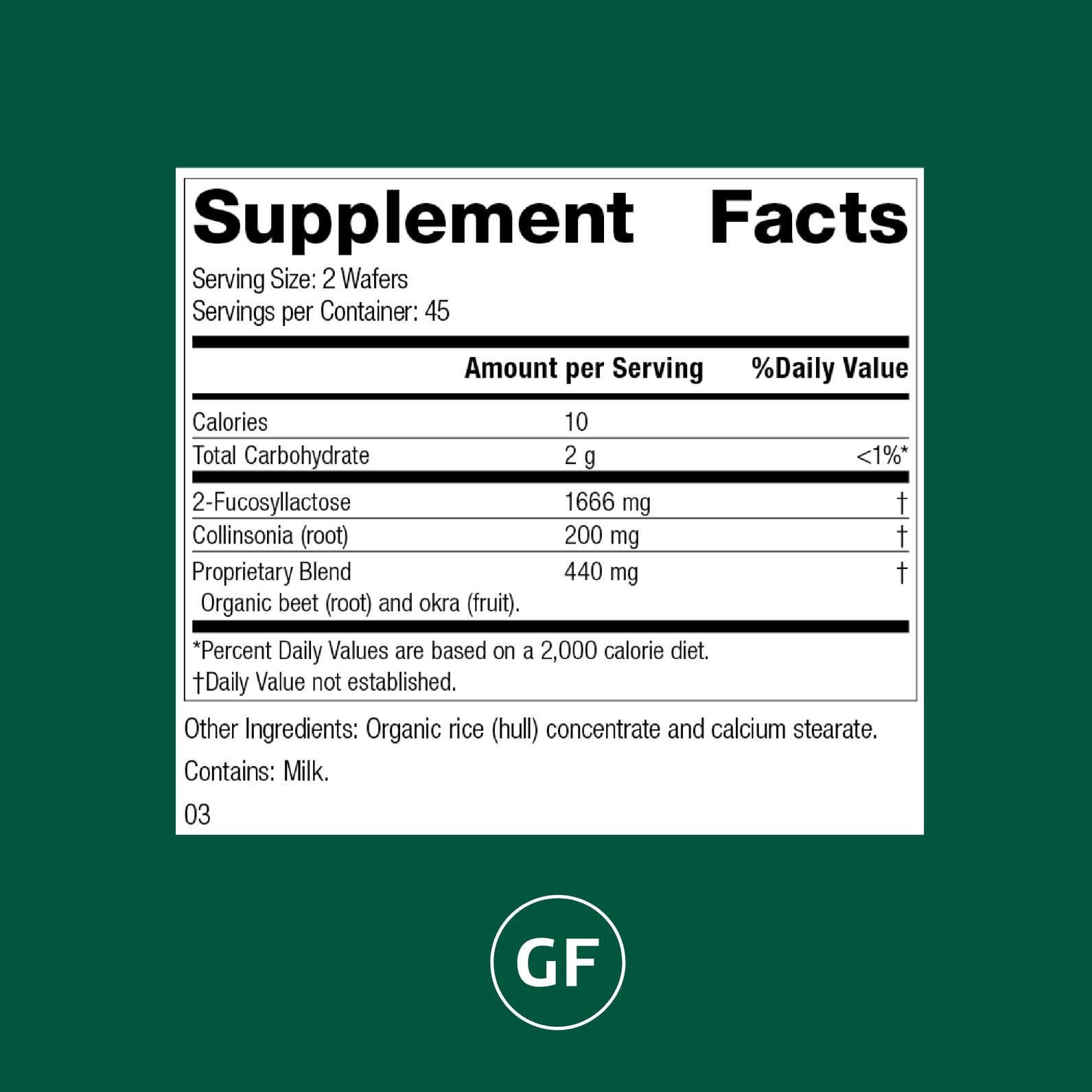 Standard Process GI Stability: etiqueta clara que resalta ingredientes para la microbiota