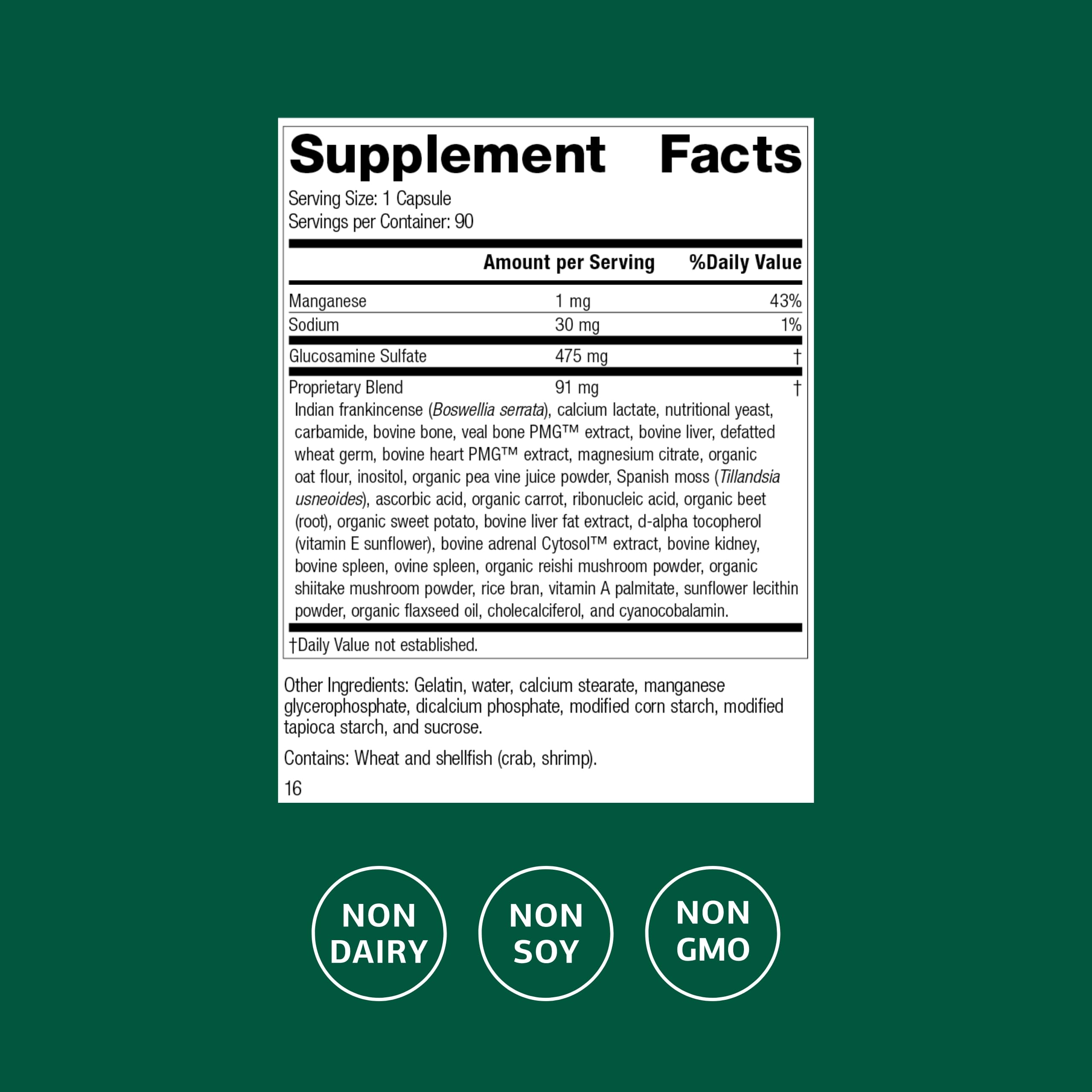 Standard Process Glucosamine Synergy: etiqueta frontal de la caja mostrando fórmula basada en alimentos enteros