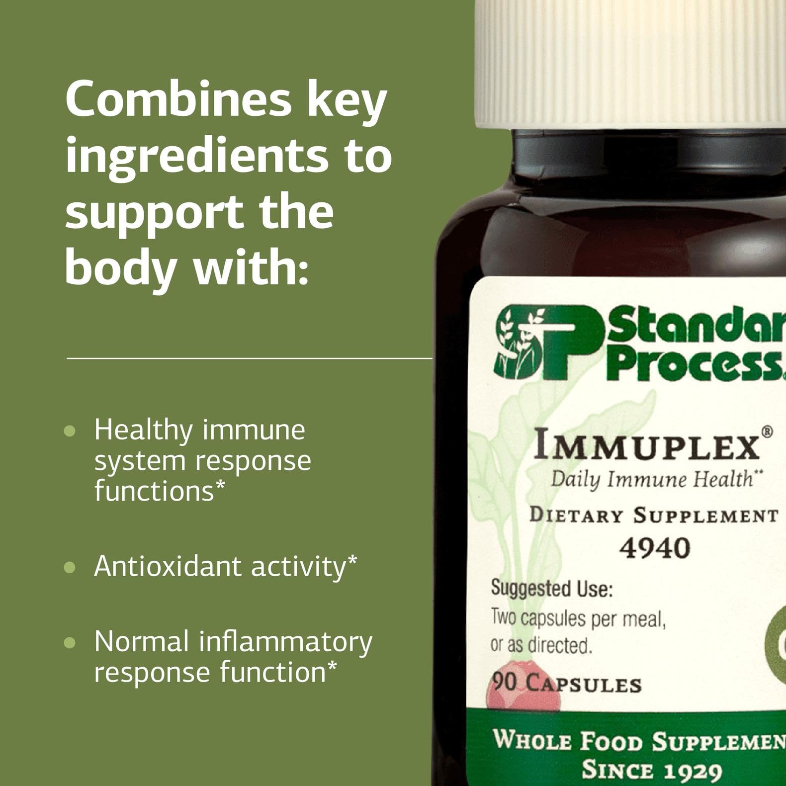 Standard Process Immuplex botella de 90 cápsulas para uso prolongado.