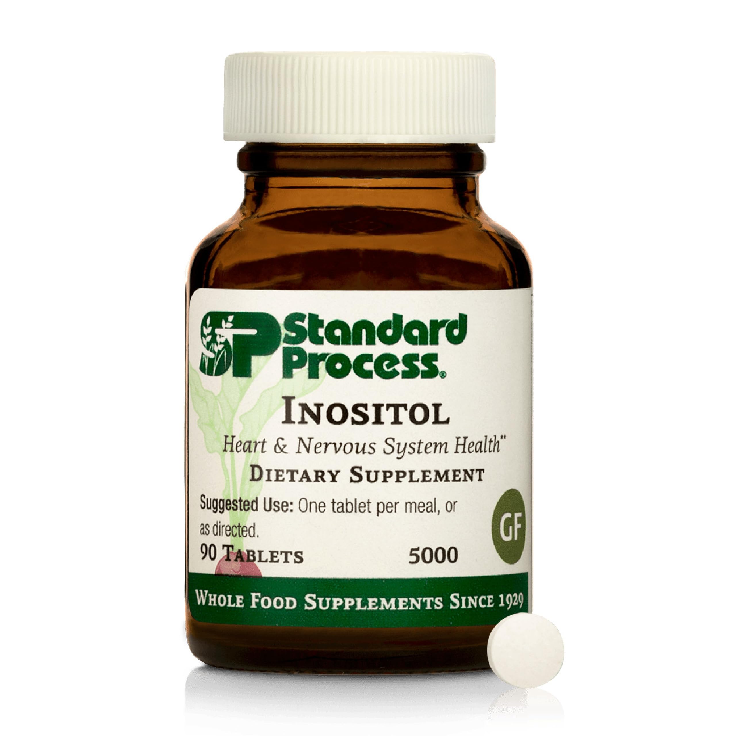 Standard Process Inositol, botella de 90 tabletas, apoyo para sistema nervioso y metabolismo de lípidos.