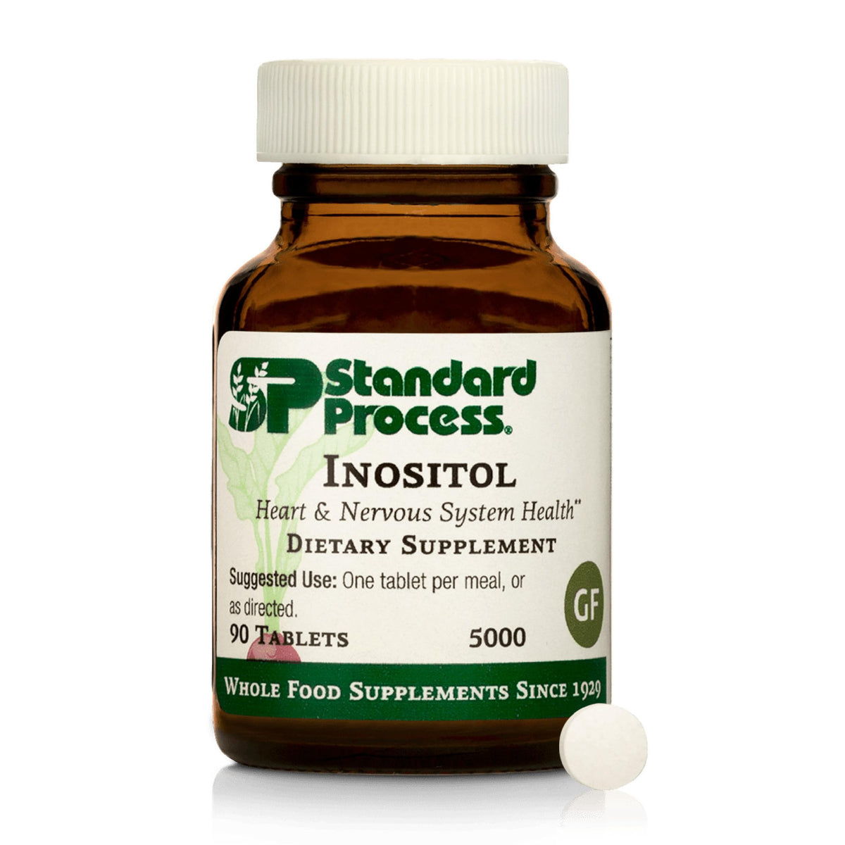 Standard Process Inositol, botella de 90 tabletas, apoyo para sistema nervioso y metabolismo de lípidos.