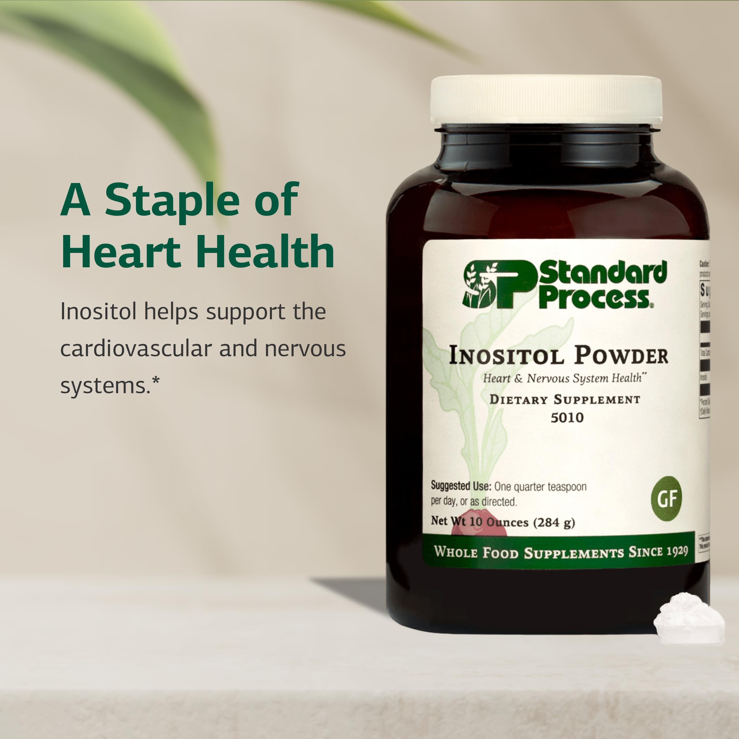 Dosificador de Standard Process Inositol para medir porciones con precisión.