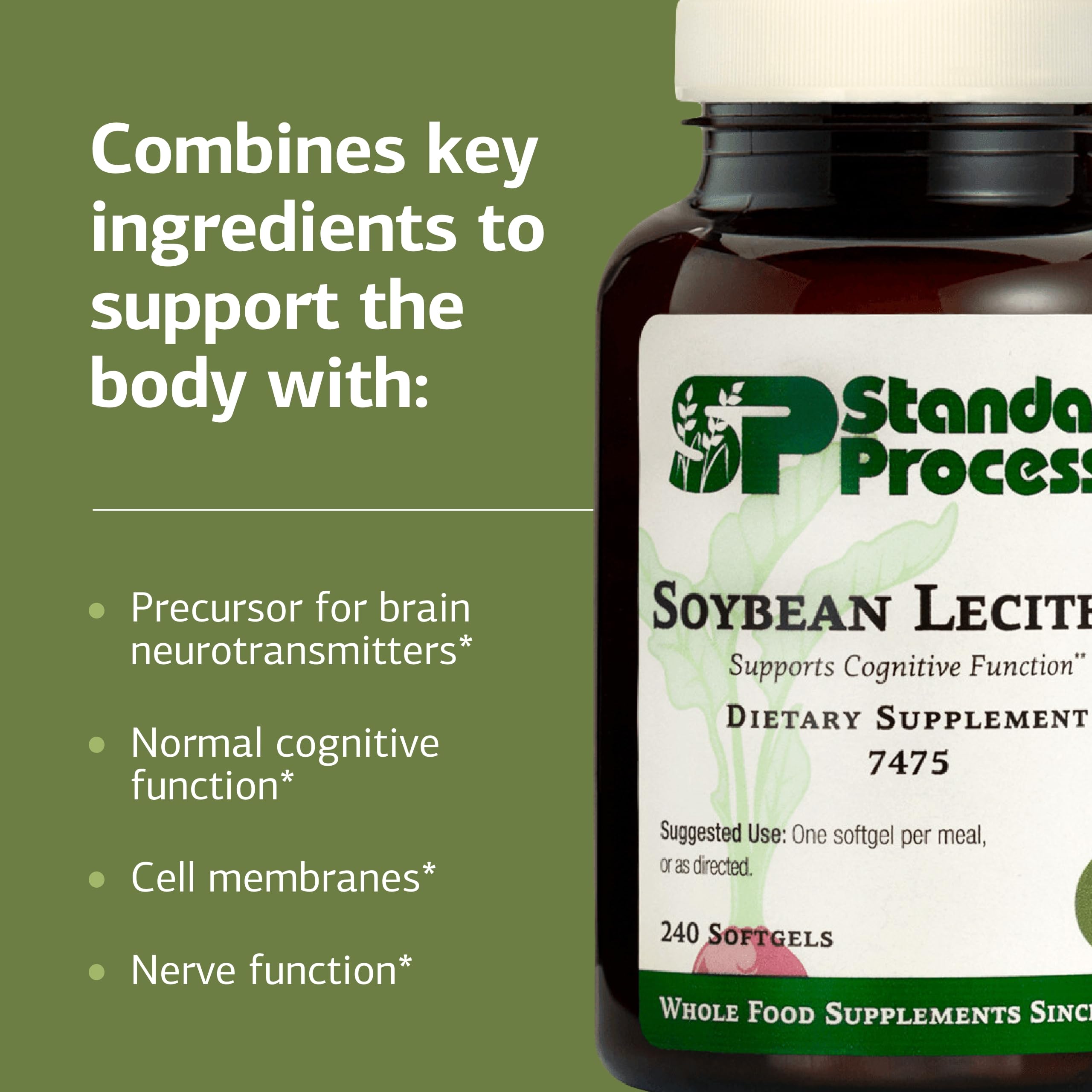 Standard Process Lecitina de Soja frasco abierto mostrando las softgels