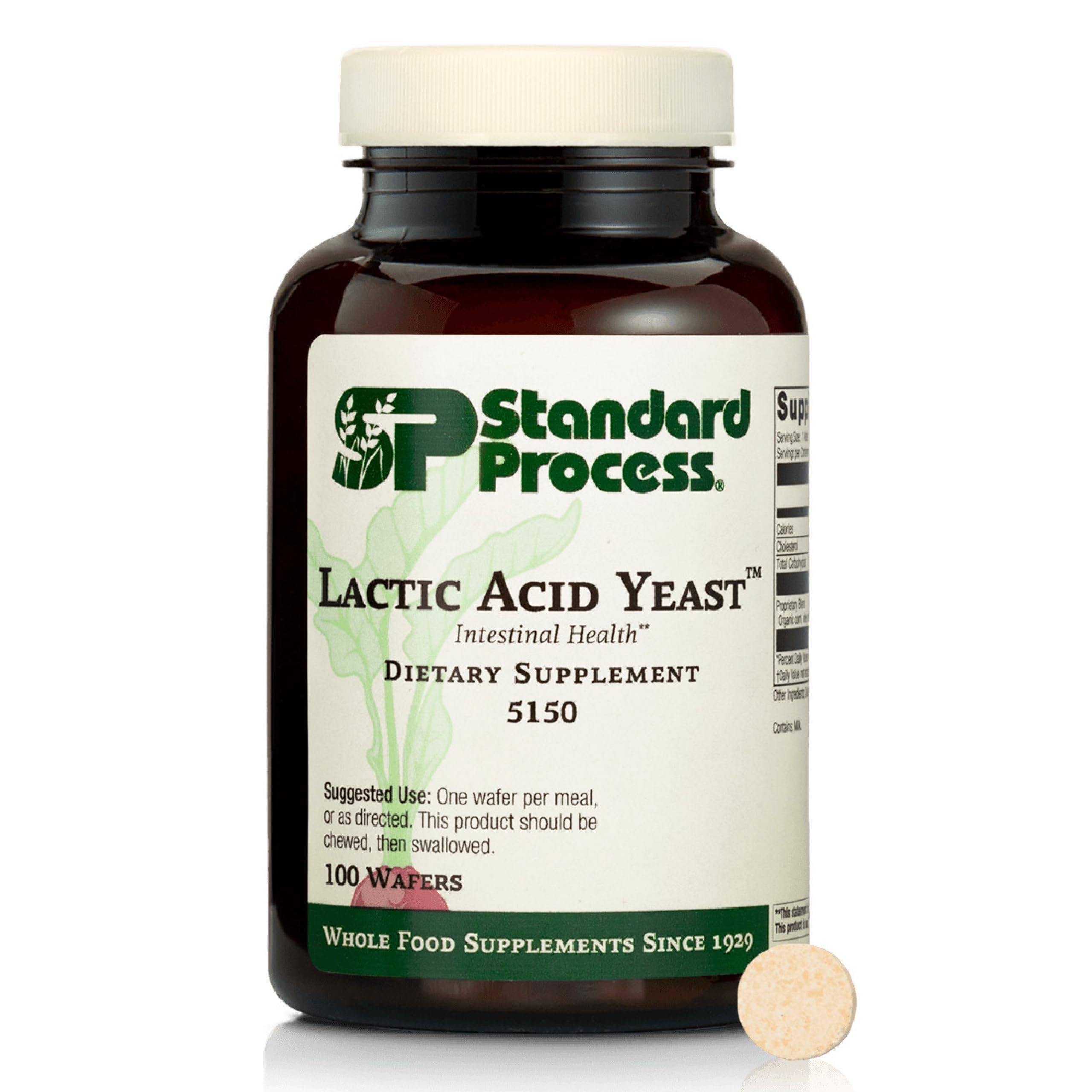 Standard Process Lactic Acid Yeast: botella, apoyo a la salud digestiva diaria.