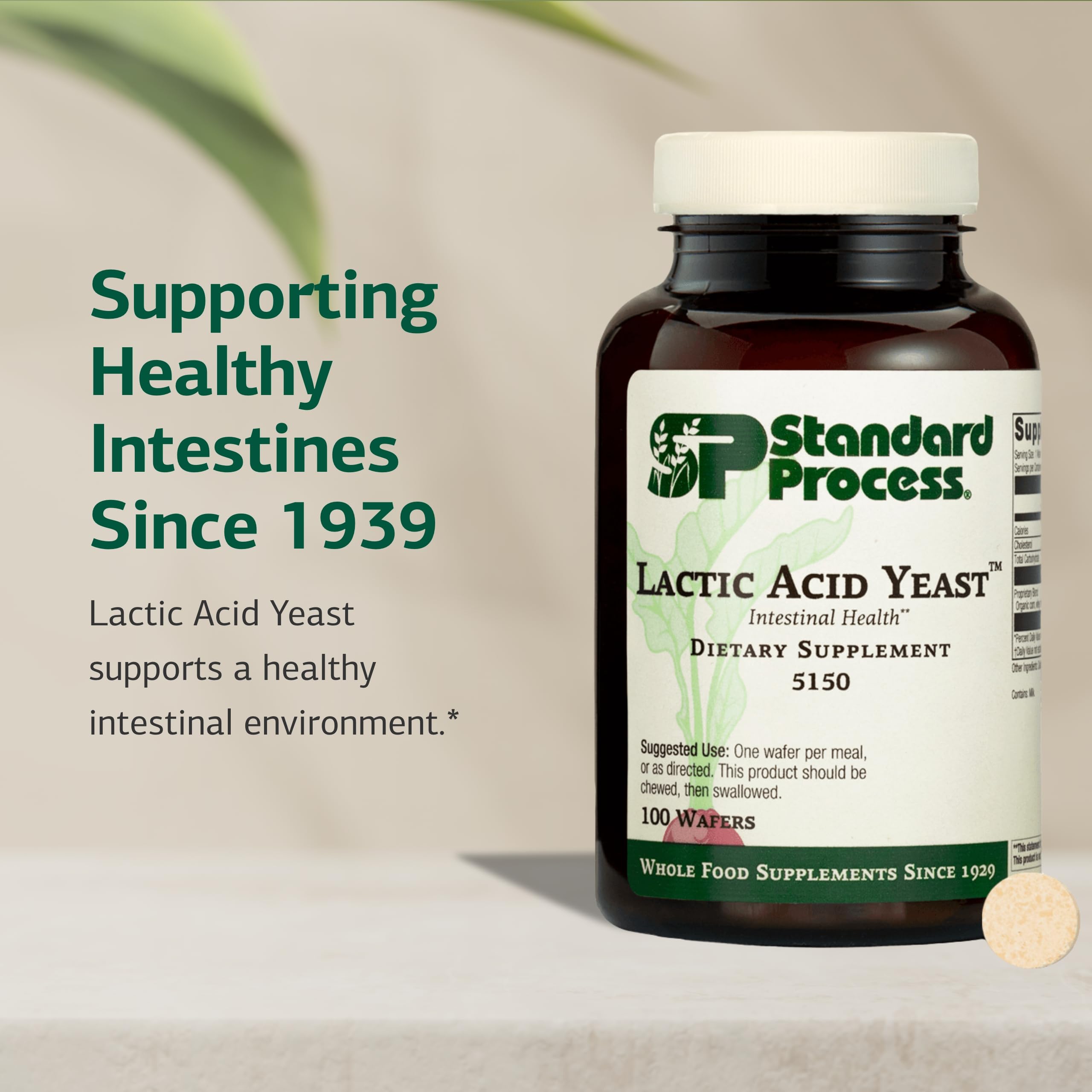 Standard Process Lactic Acid Yeast: empaque, formato vegetariano sin soja.