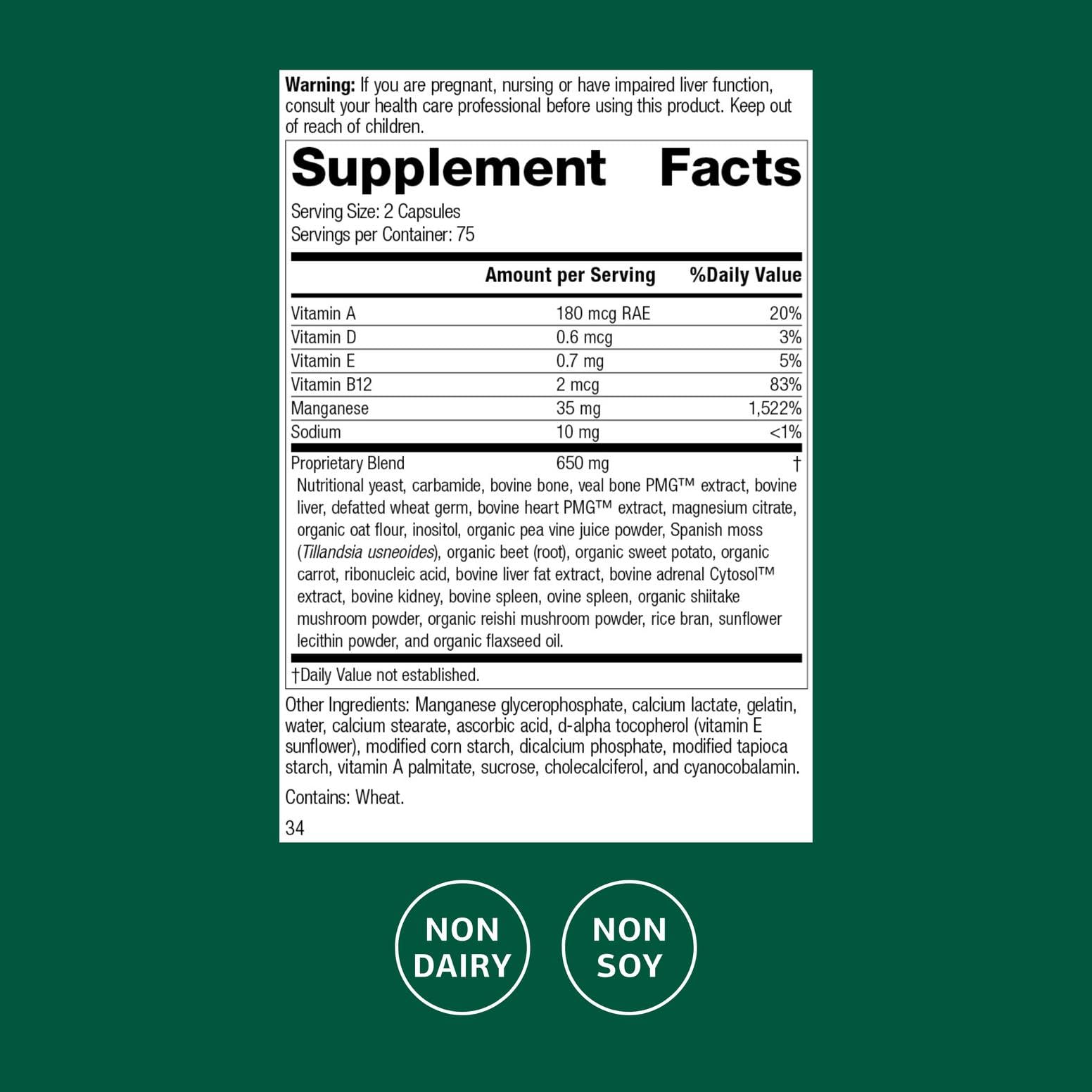Etiqueta de Ligaplex II, información nutricional y uso recomendado del producto.