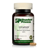 Standard Process Livaplex, botella de cápsulas para apoyo digestivo y hepático.