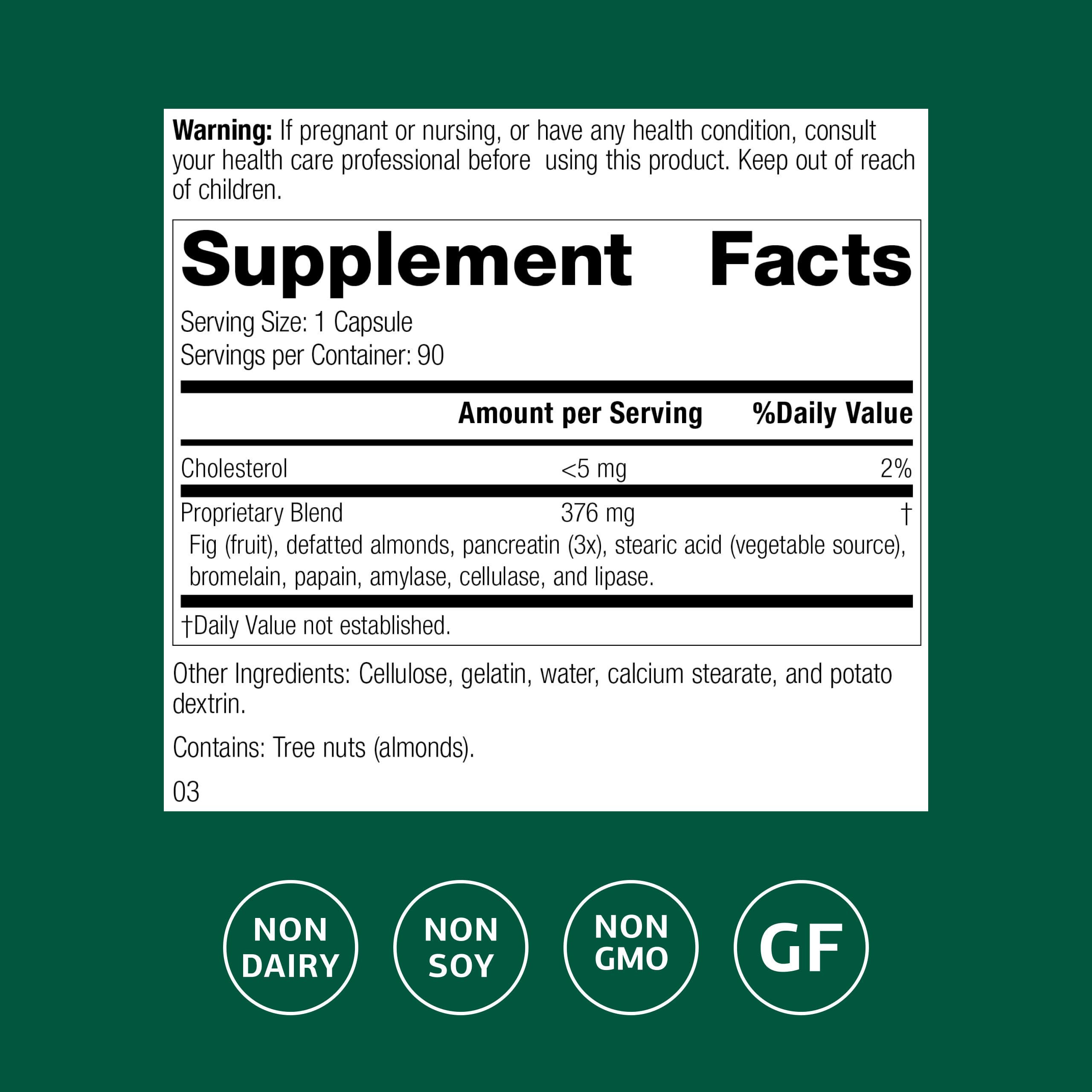 Standard Process Multizyme, etiqueta trasera, información clara de uso e ingredientes.