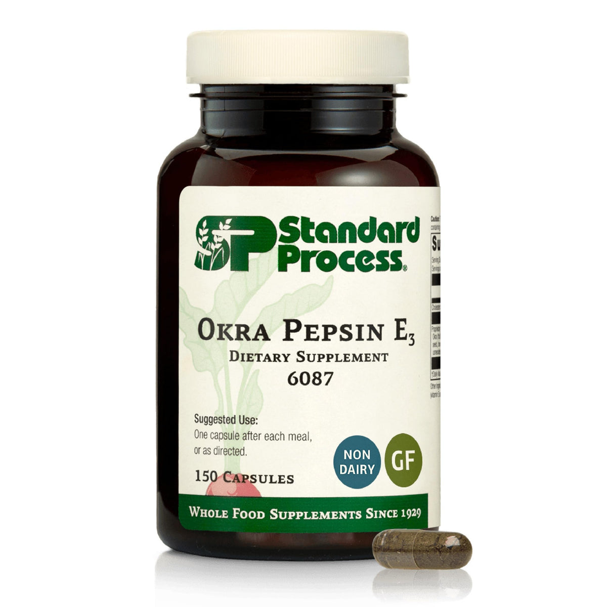 Standard Process Okra Pepsin E3: botella para uso diario y digestión de proteínas