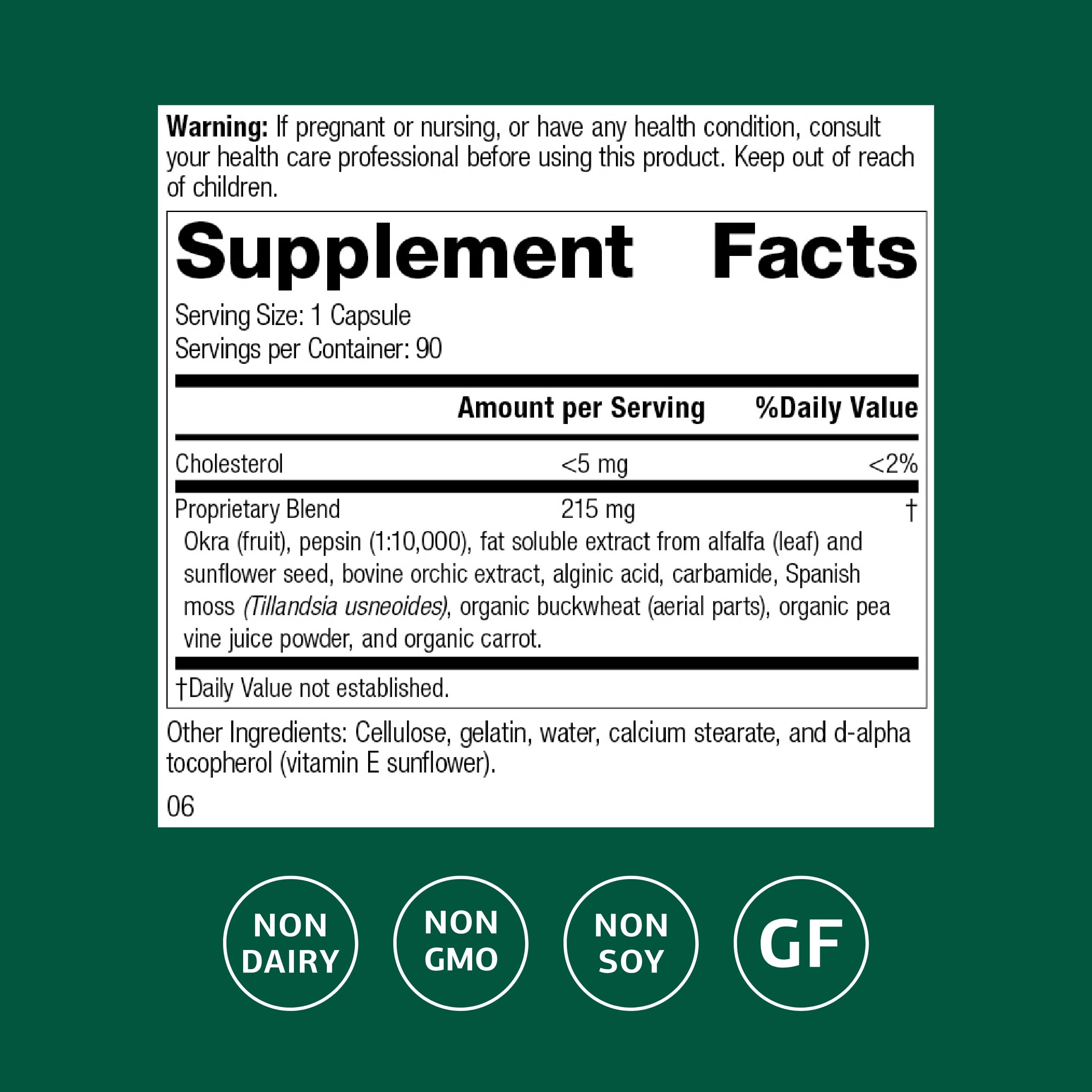 Etiqueta de Standard Process Okra Pepsin E3 destaca beneficios digestivos y proteína sin gluten