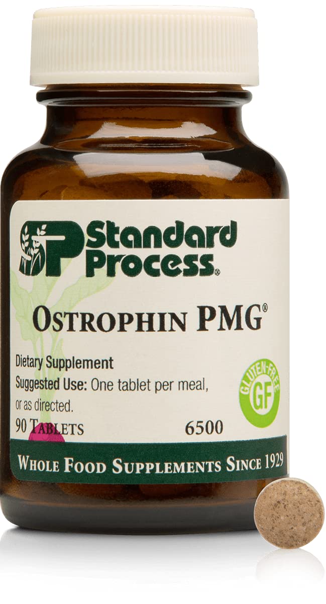 Vista de la botella Ostrophin PMG de Standard Process, ideal para la rutina diaria.