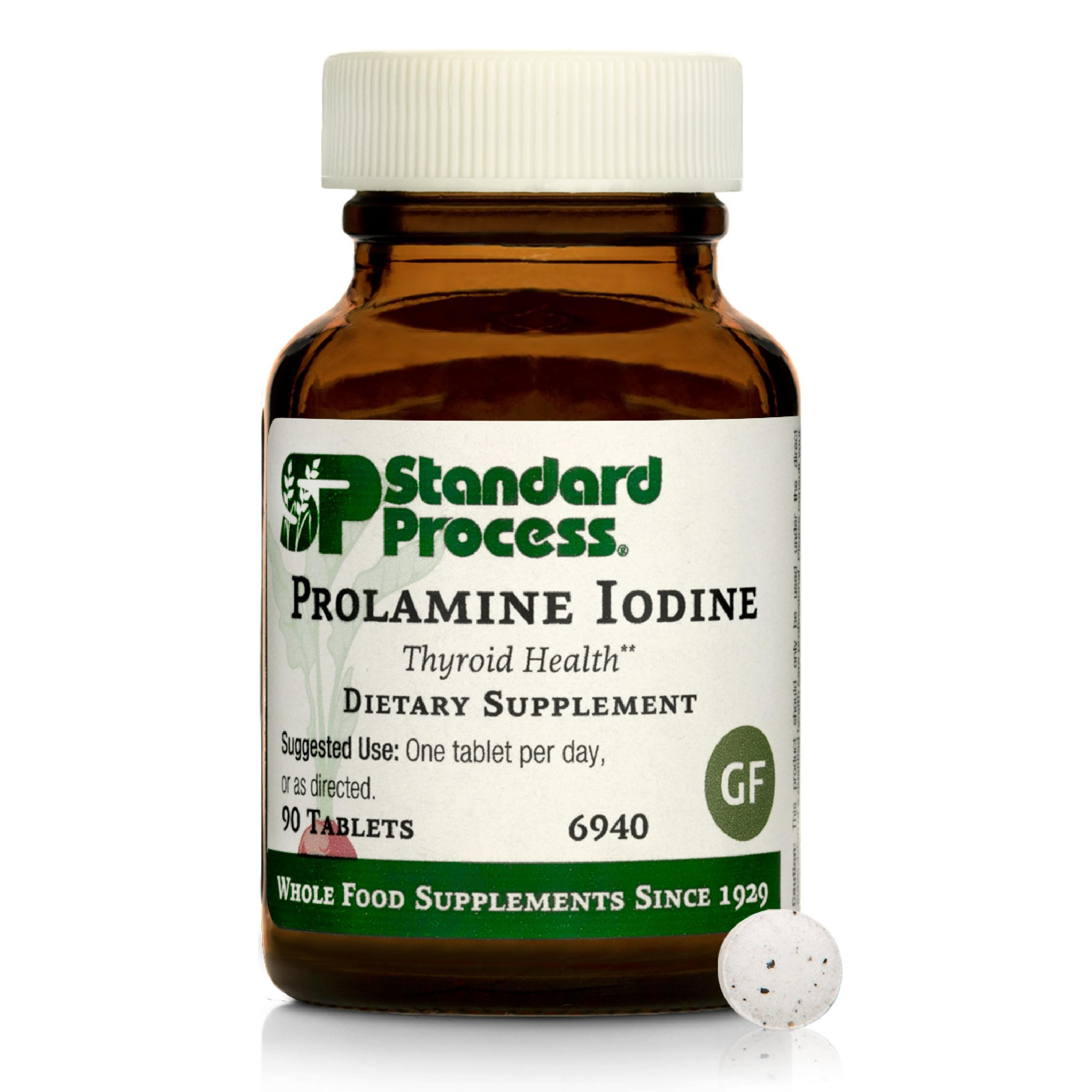 Standard Process Prolamine Yodo, botella con tabletas para uso diario.