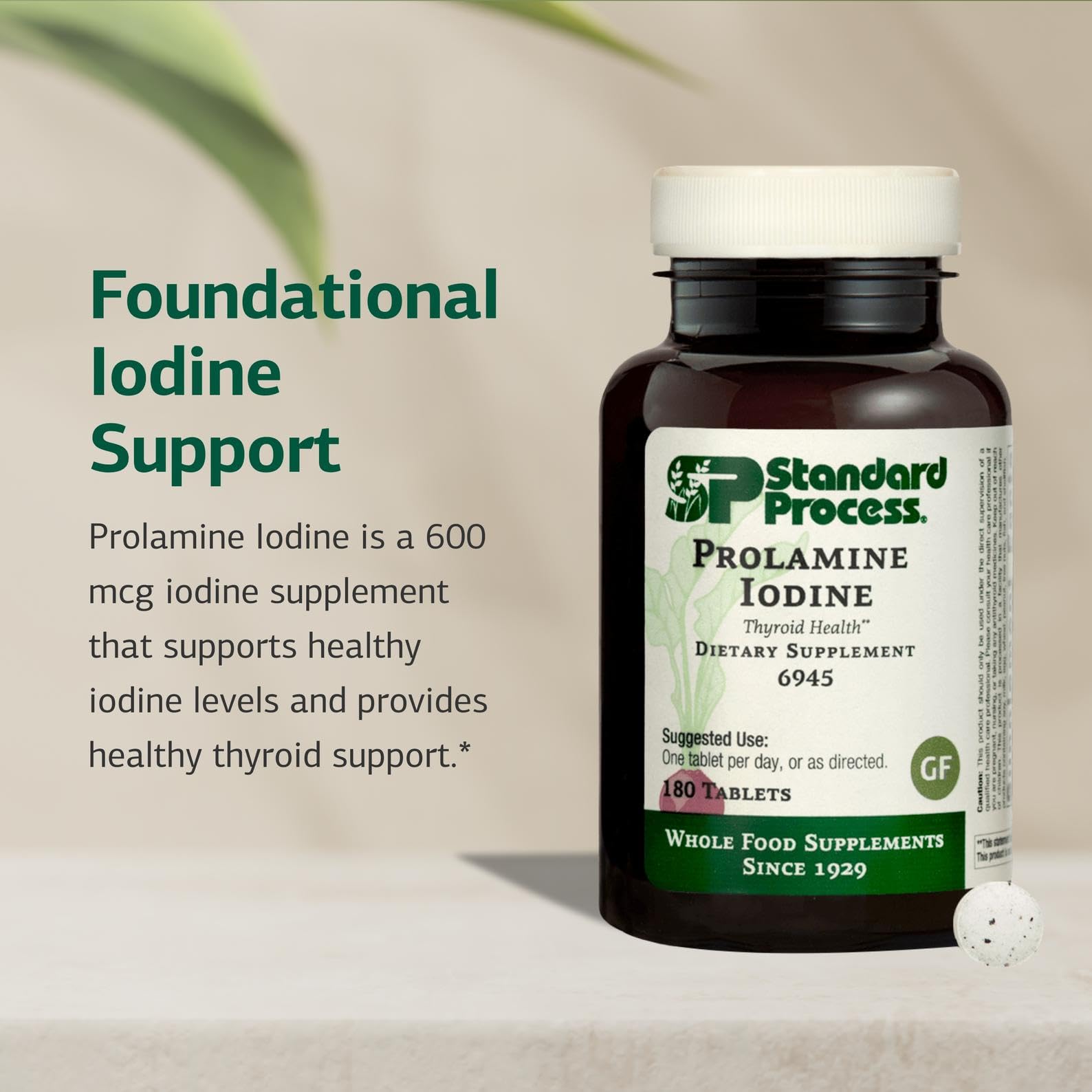Standard Process Prolamine Yodo: etiqueta con ingredientes naturales.