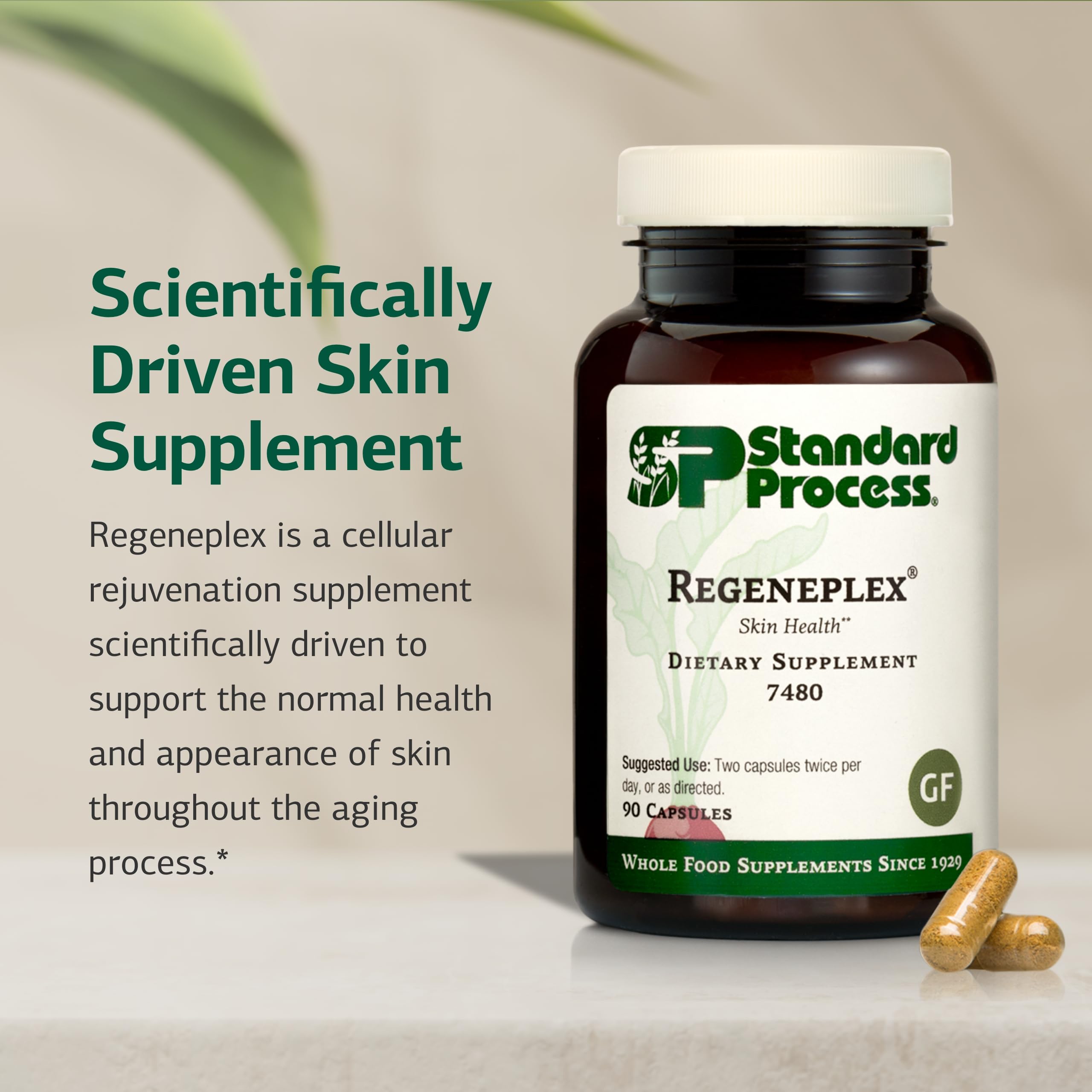 Standard Process Regeneplex: etiqueta que destaca vitamina C y zinc.