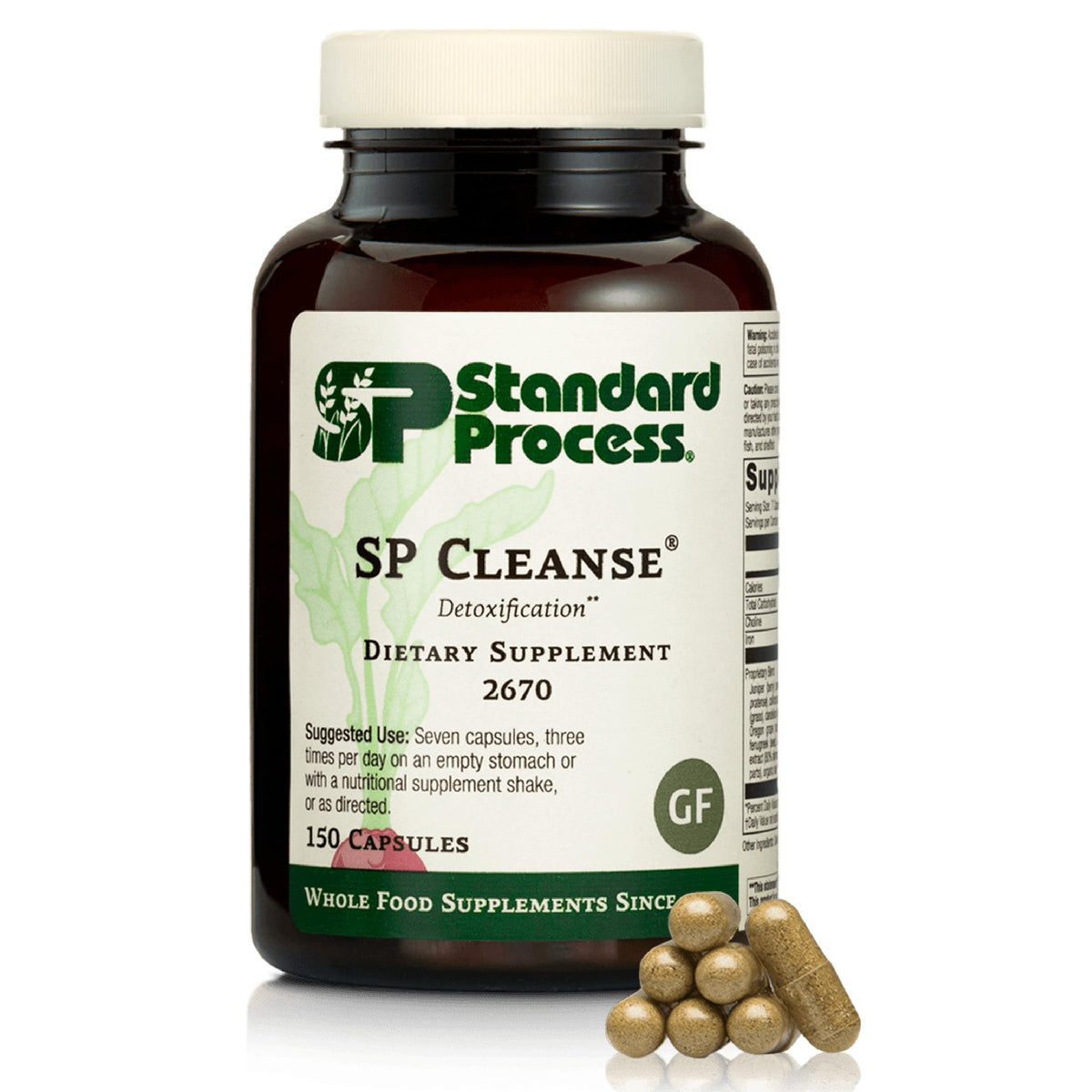 Standard Process SP Cleanse cápsulas en botella, apoyo potencial para la salud renal y digestiva.
