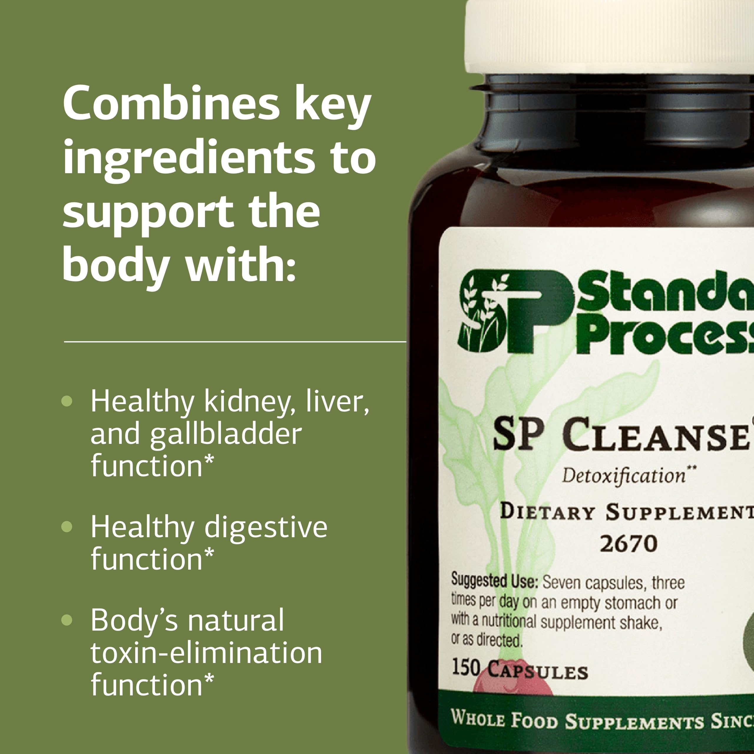Standard Process SP Cleanse envase cerrado, cómodo para almacenamiento y uso regular.