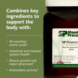 Etiqueta de SP Complete: ingredientes claves visibles para salud digestiva e inmunológica.