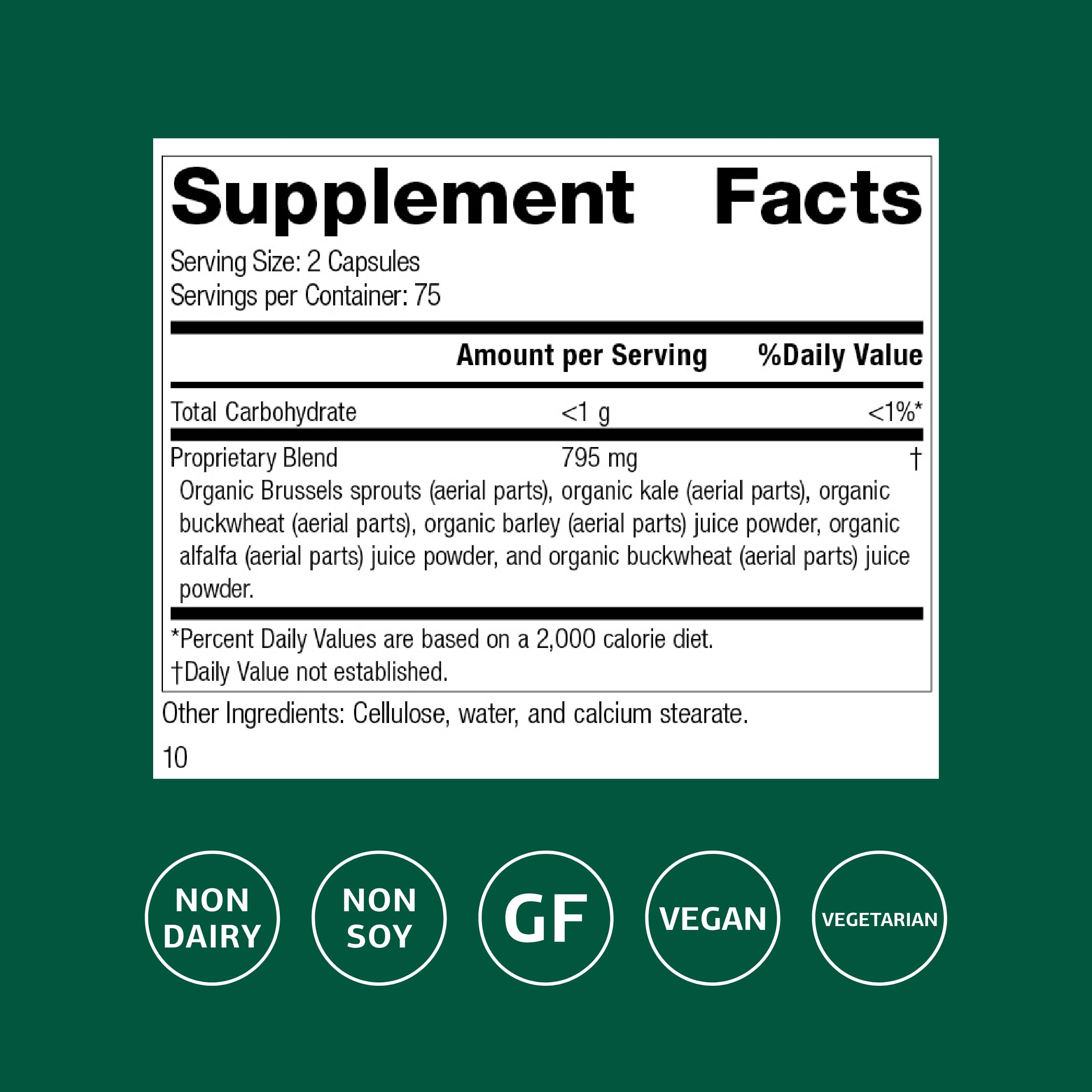 SP Green Food de Standard Process, coles de Bruselas, aporta nutrientes vegetales