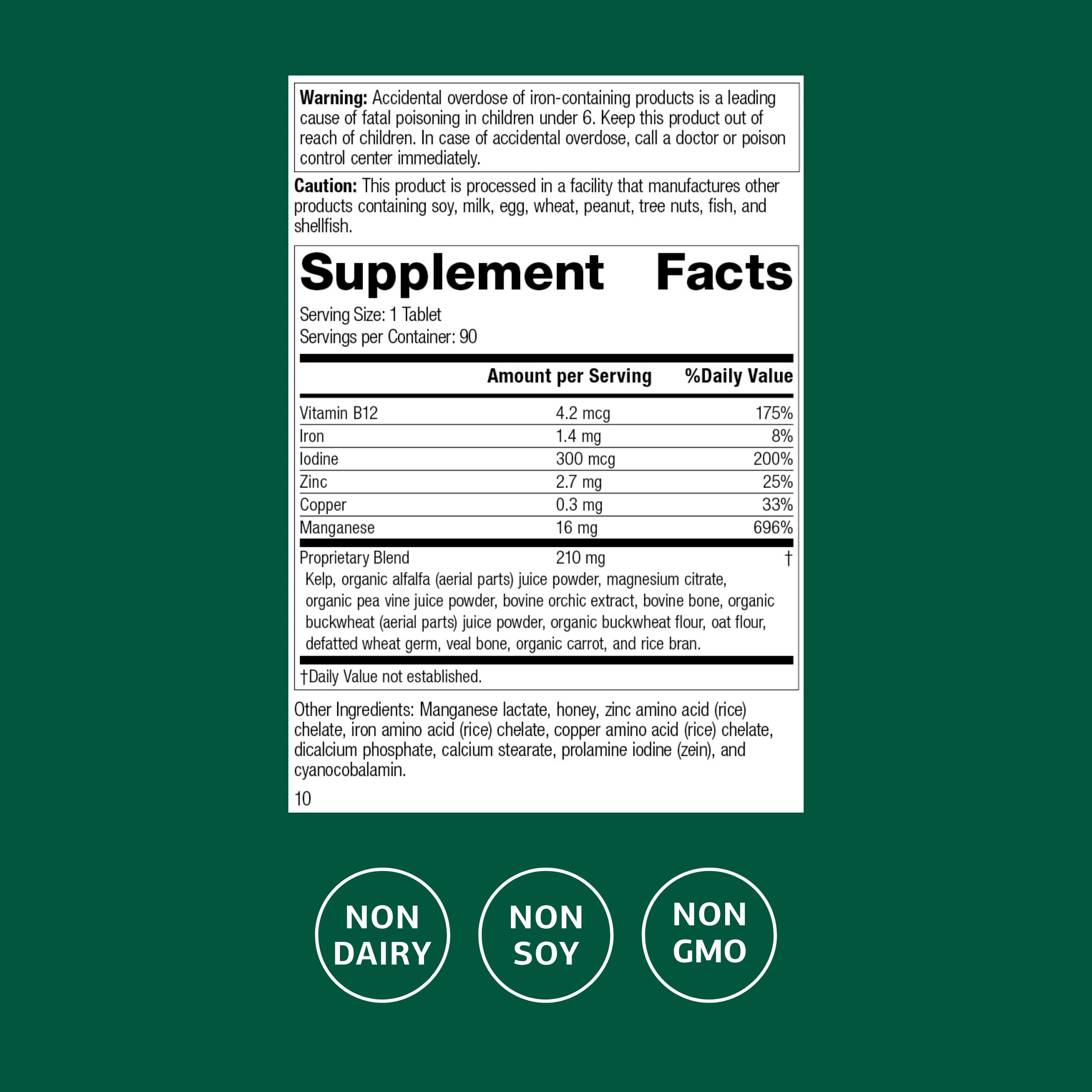 Standard Process Trace Minerals-B12: etiqueta destacando nutrientes clave.