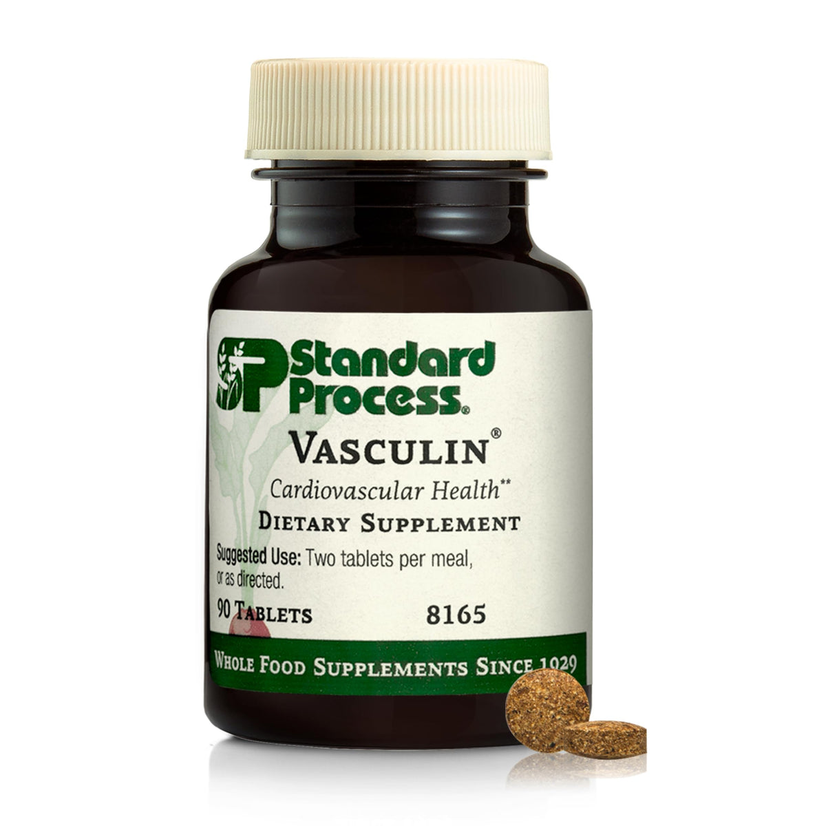Vasculin de Standard Process, botella frontal, apoya la salud cardiovascular.