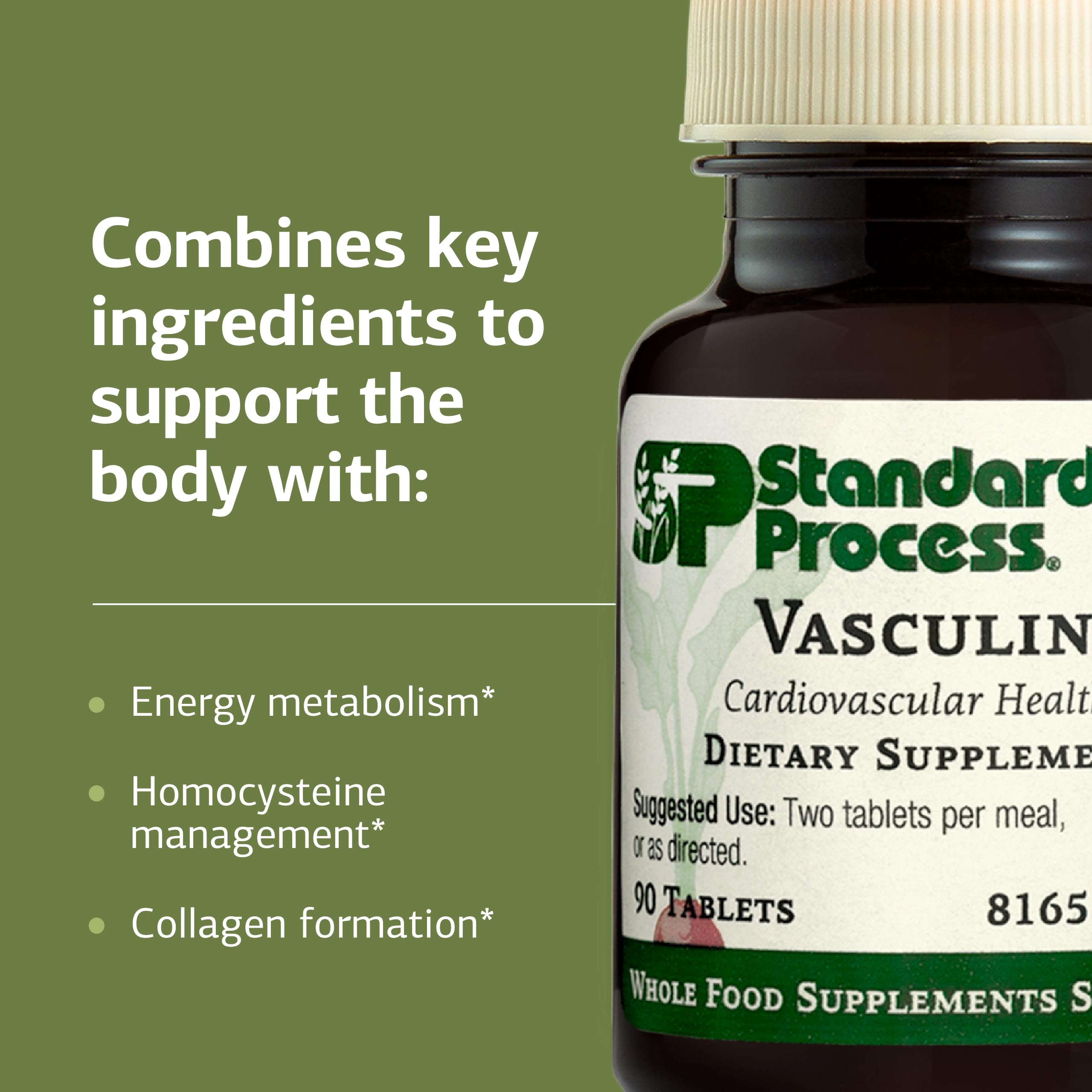 Vasculin de Standard Process, caja de presentación sin lácteos ni soja.