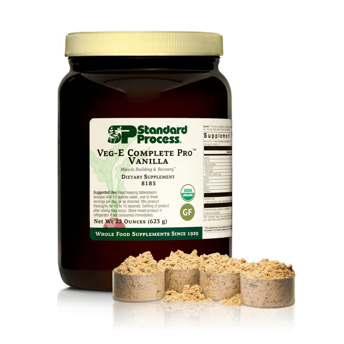 Standard Process Veg-E Complete Pro envase con proteína vegetal orgánica para recuperación muscular.
