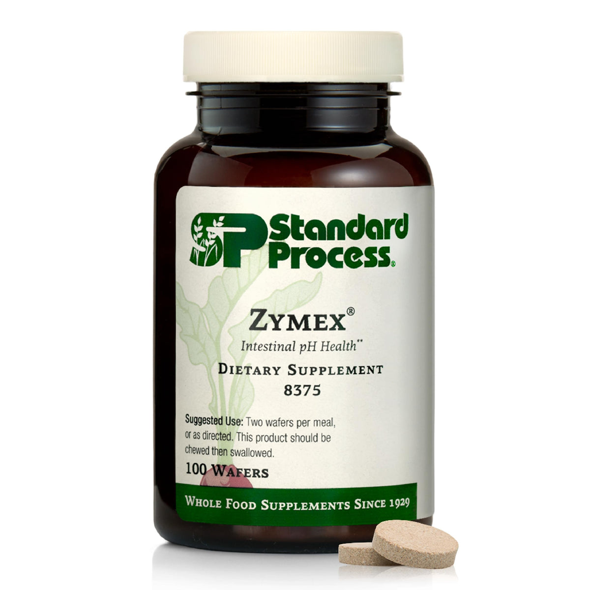 Zymex Wafers de Standard Process, botella frontal, apoyo digestivo suave para uso diario.