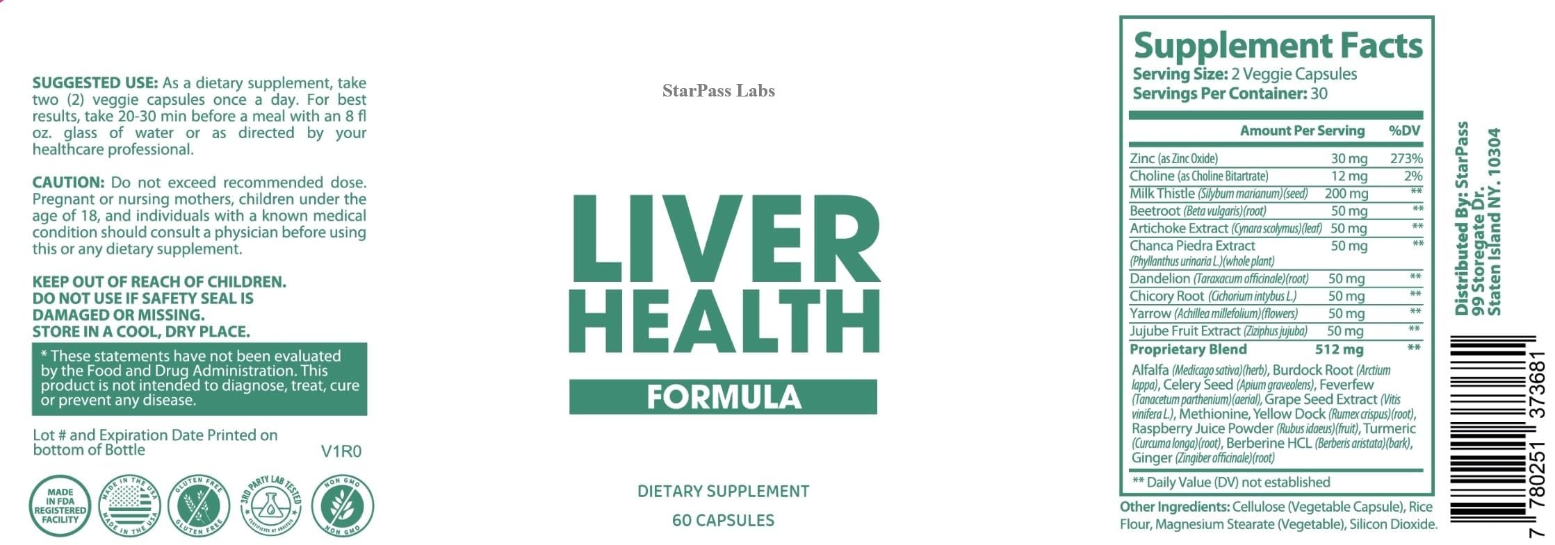 StarPass Labs Pure Liver Health fabricación en EE.UU. y GMP, garantía de calidad.