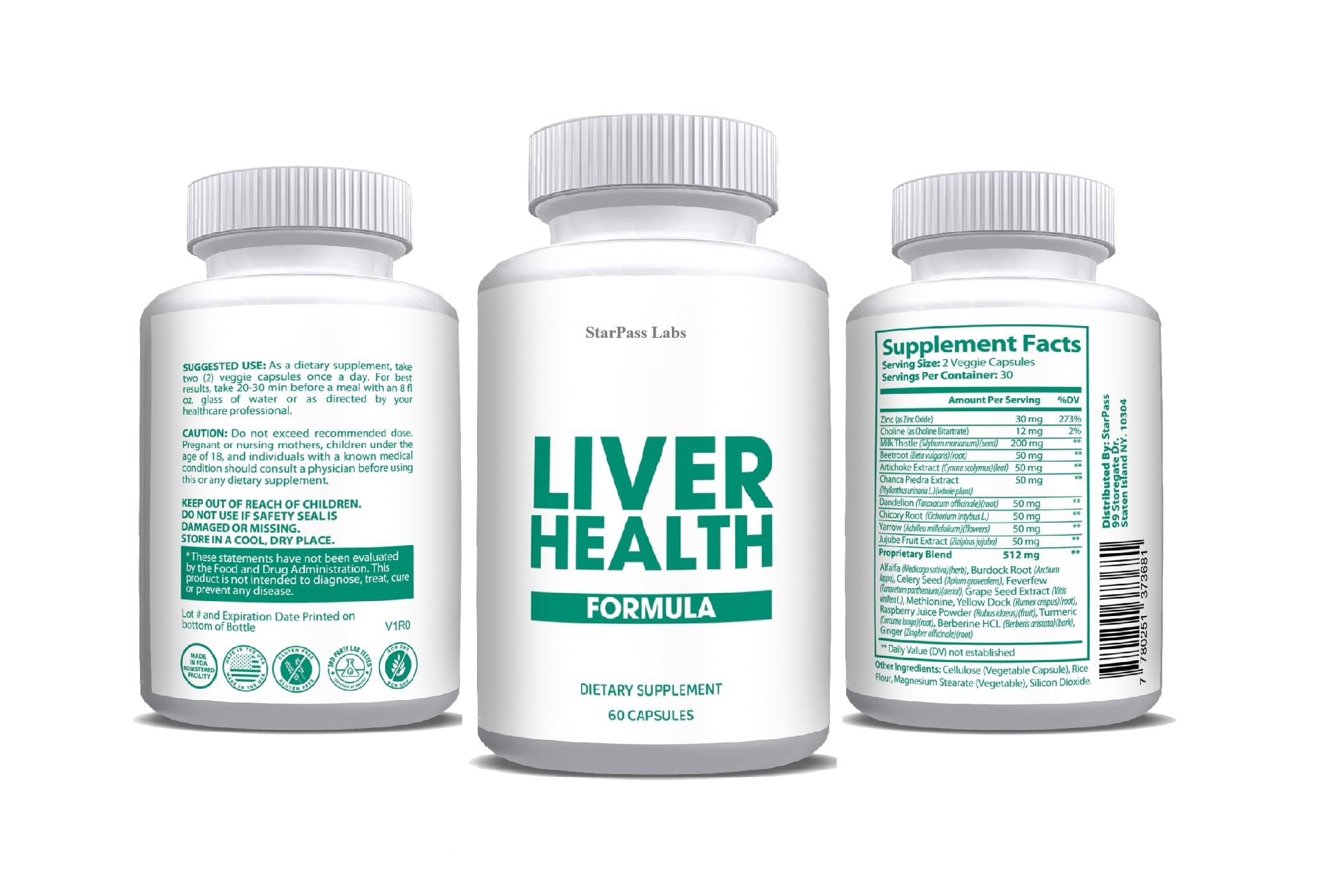 StarPass Labs Pure Liver Health ingredientes naturales visibles para la desintoxicación suave.