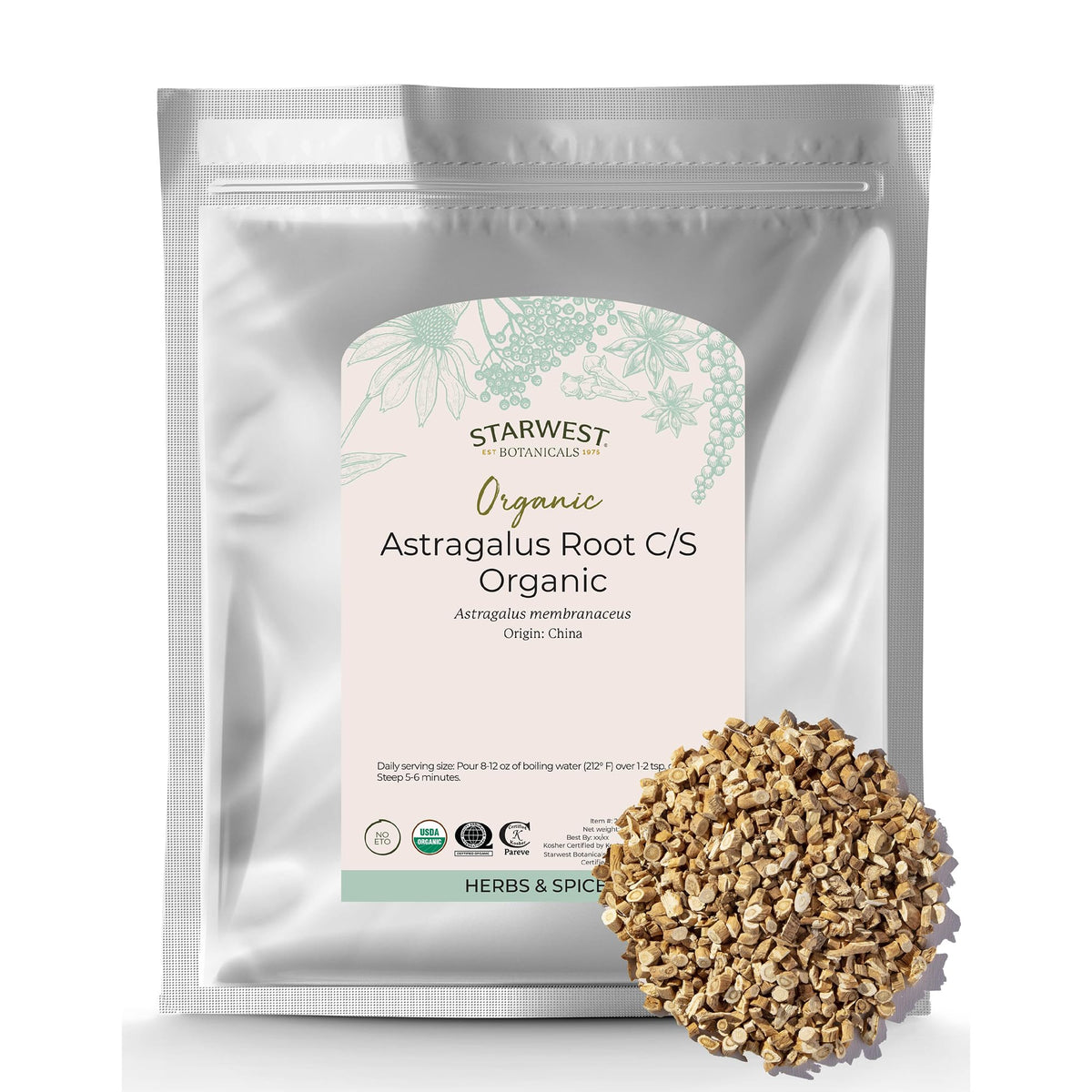 Starwest Botanicals astrágalo raíz para té, sabor suave y beneficios para infusiones