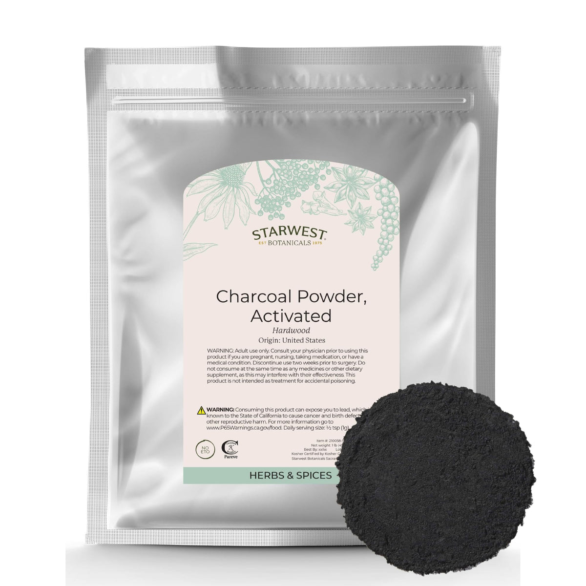Starwest Botanicals carbón activado de madera, polvo para blanqueamiento dental suave